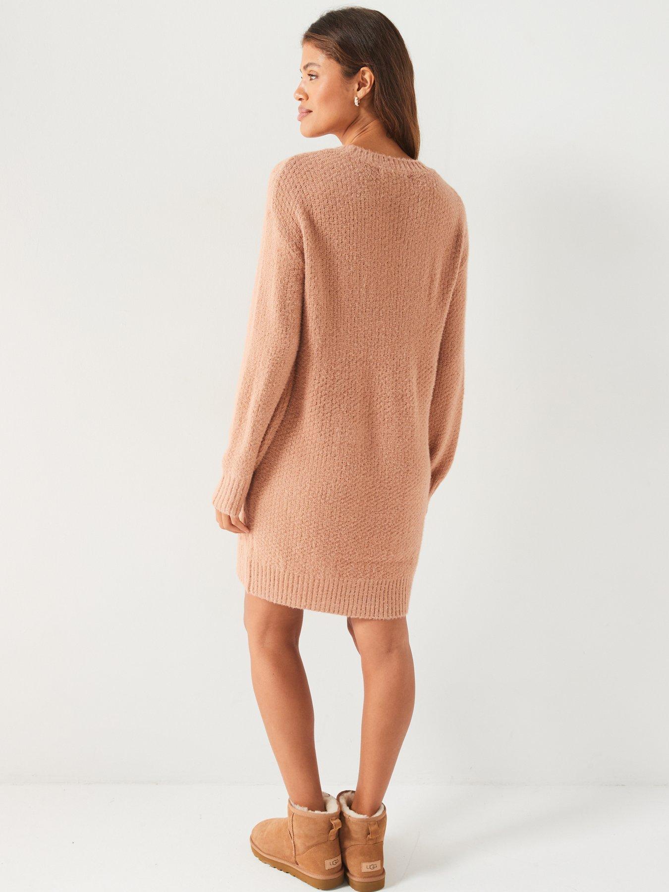  image of v-by-very-crew-neck-cable-knitted-mini-dress-natural