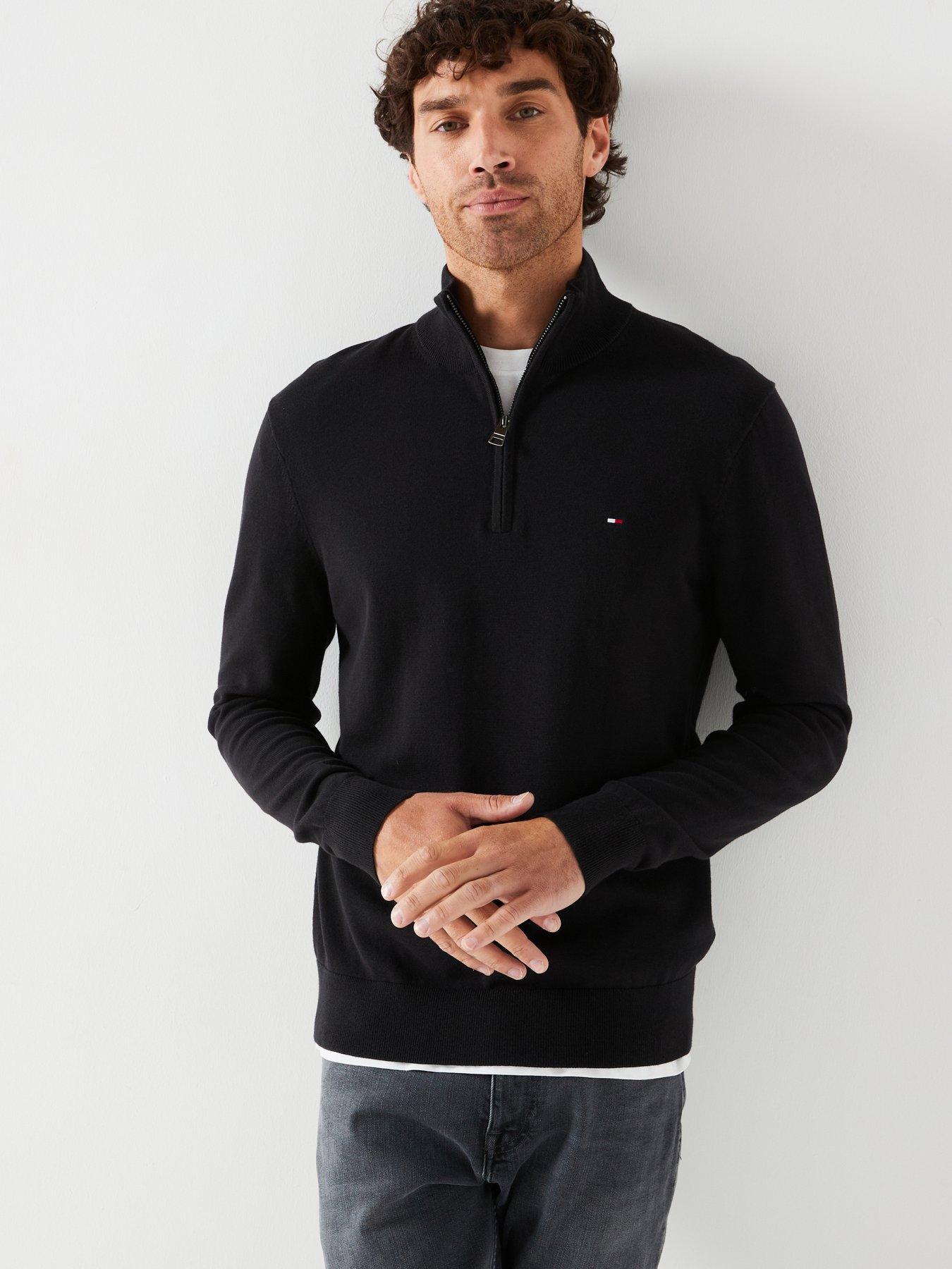 undefined Essential Cotton 1/4 Zip Mock Knitted Jumper - Black