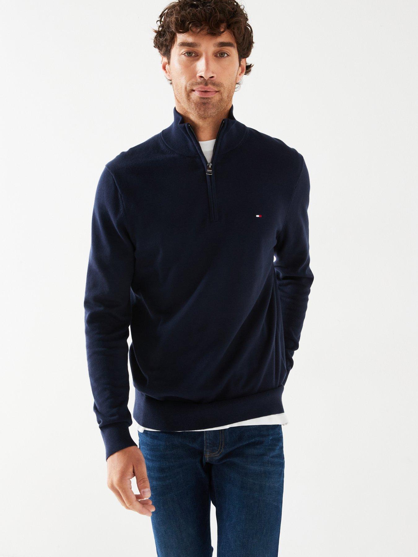 undefined Essential Cotton 1/4 Zip Mock Knitted Jumper - Navy