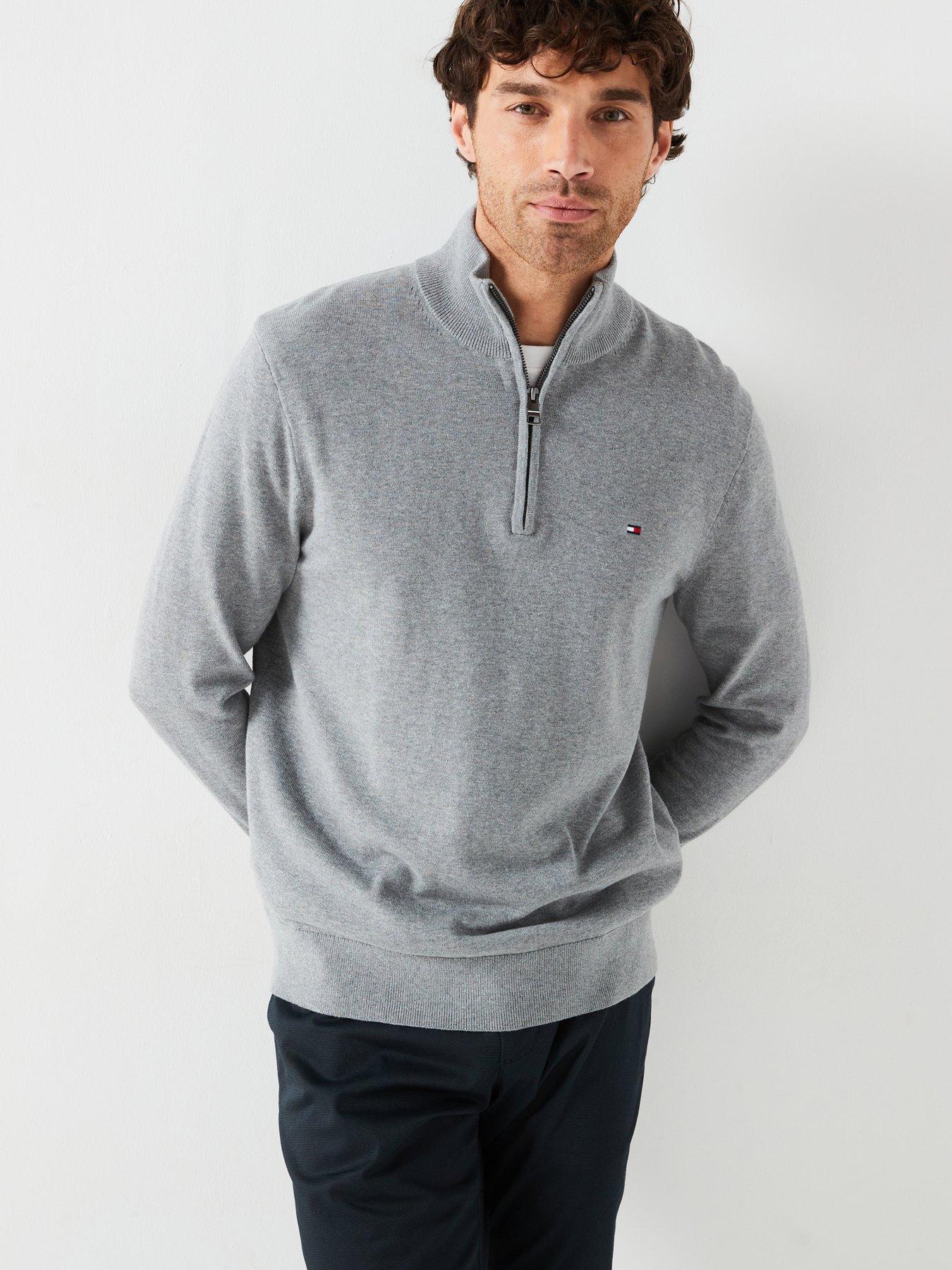 Tommy Hilfiger Essential Cotton 1/4 Zip Mock Knitted Jumper - Grey