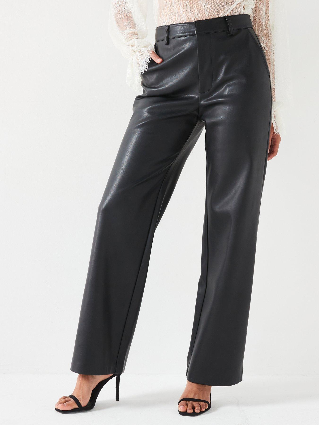 undefined Faux Leather Palazzo Trousers - Black