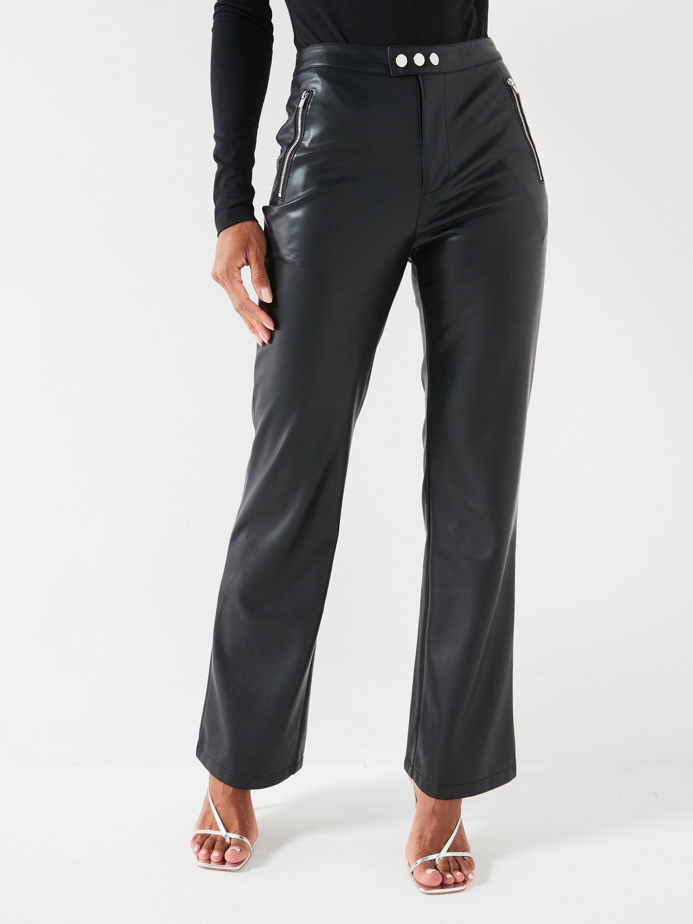 undefined Faux Leather Wide Leg Trousers - Black