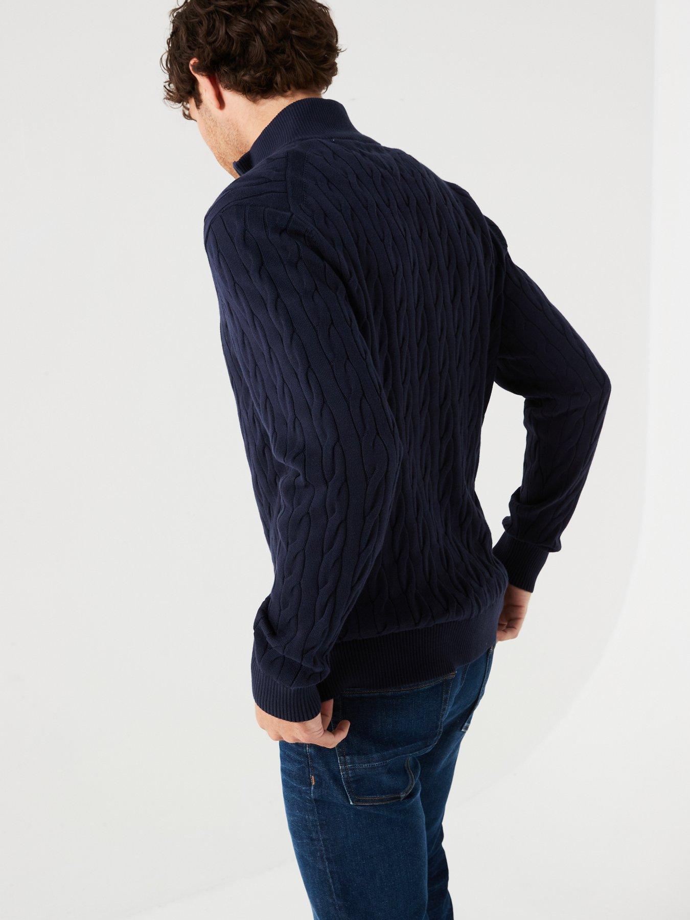 Image 2 of 5 of Tommy Hilfiger Classic Cotton Cable 1/4 Zip Mock Knitted Jumper - Navy