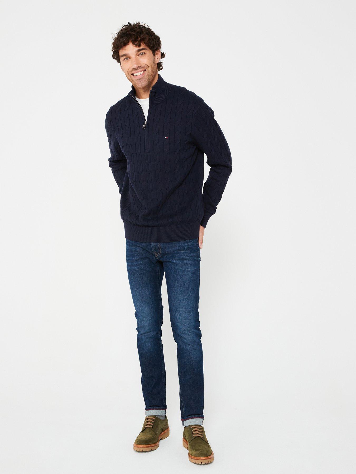 Image 3 of 5 of Tommy Hilfiger Classic Cotton Cable 1/4 Zip Mock Knitted Jumper - Navy
