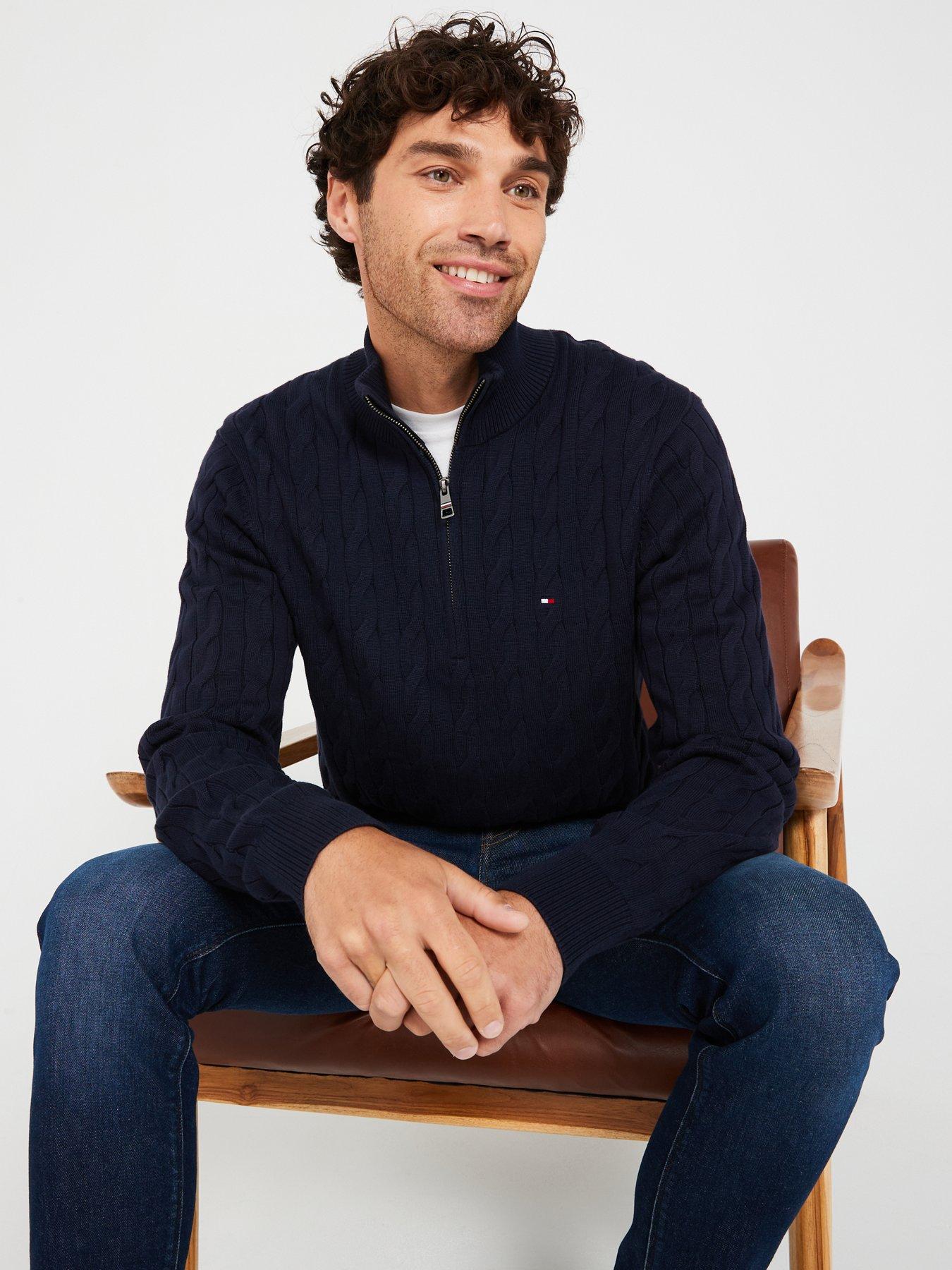 Image 5 of 5 of Tommy Hilfiger Classic Cotton Cable 1/4 Zip Mock Knitted Jumper - Navy