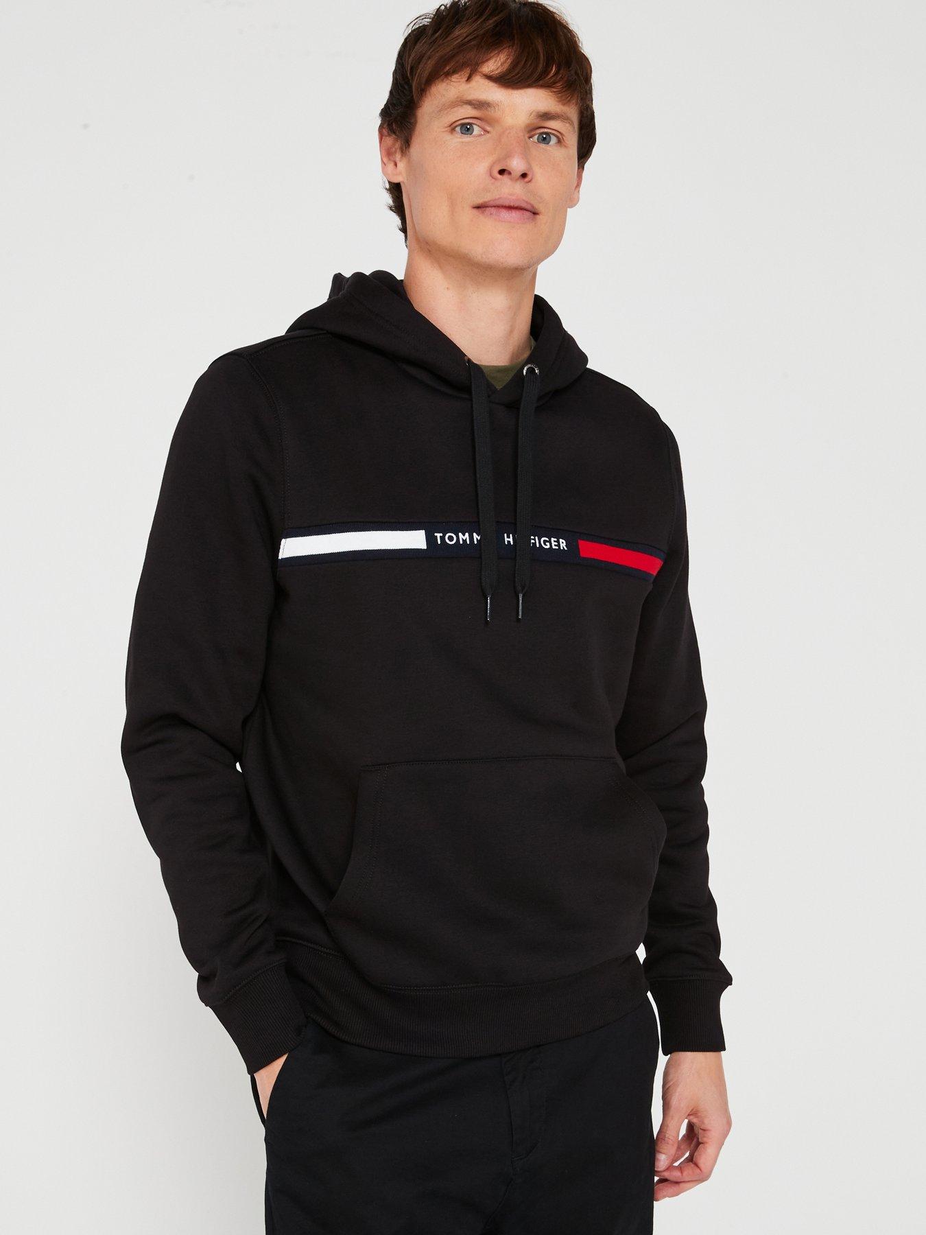 undefined Embroidered Chest Flag Stripe Overhead Hoodie - Black
