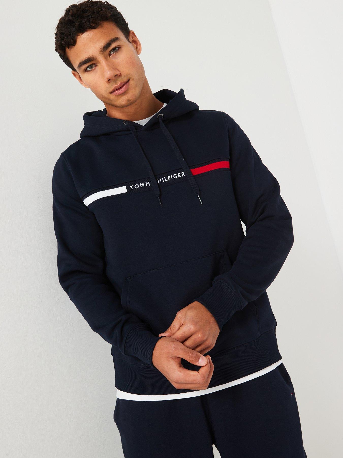 undefined Embroidered Chest Flag Stripe Overhead Hoodie - Navy