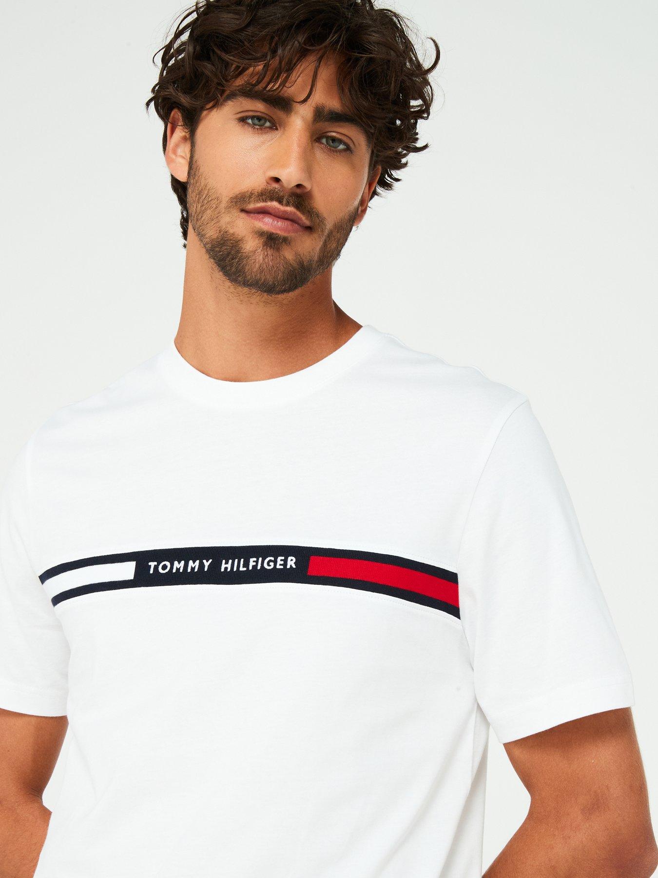 Image 4 of 4 of Tommy Hilfiger &nbsp;Embroided Chest Flag Stripe T-shirt - White