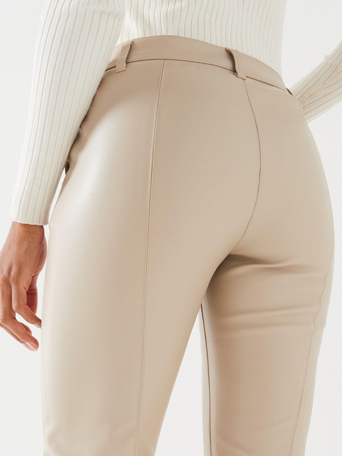 beige cigarette trousers V by Very Faux Leather Slim Cigarette Trousers - Beige