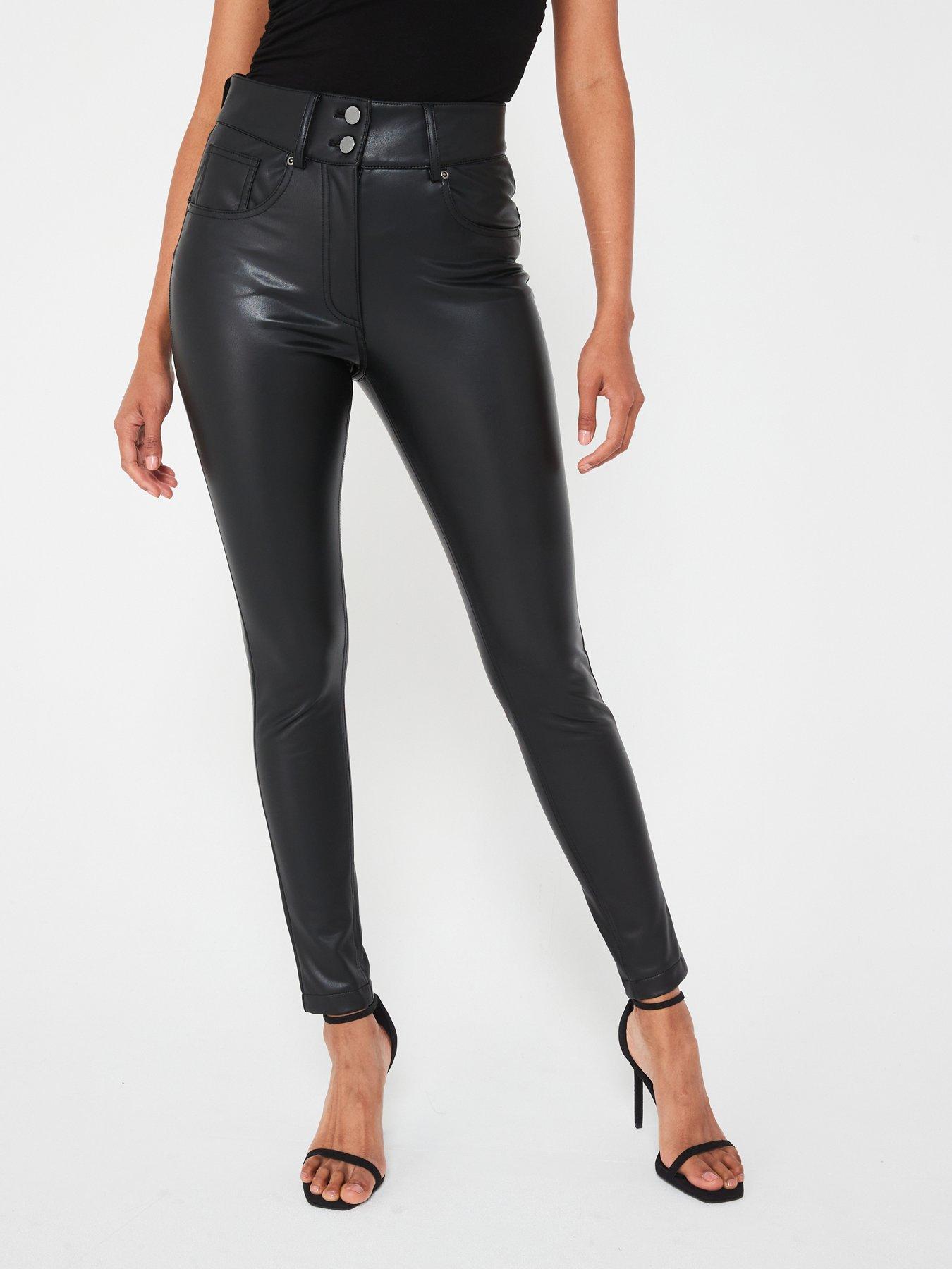 undefined Faux Leather Shaping Skinny Trousers - Black