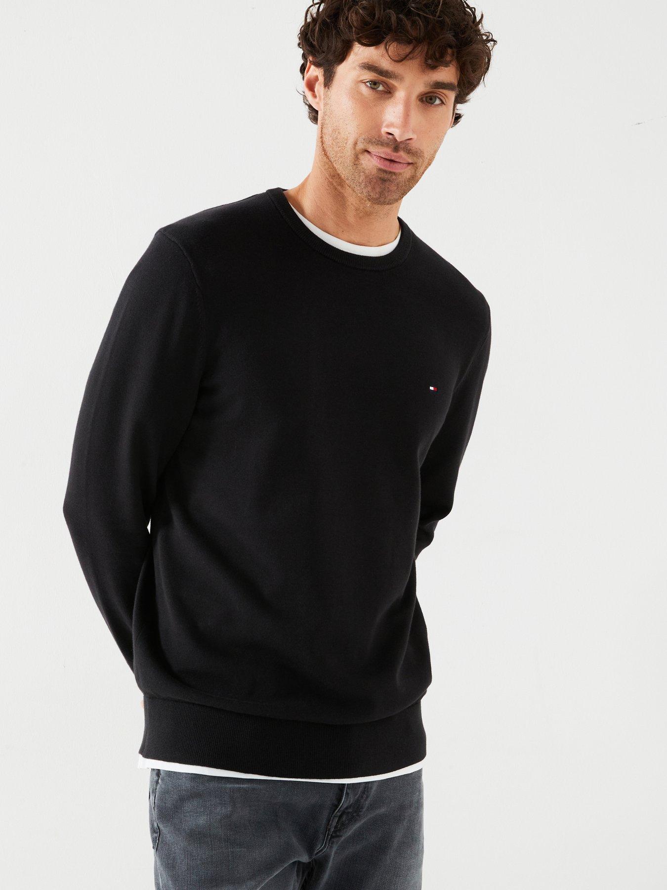front image of tommy-hilfiger-essential-cotton-crew-neck-knitted-jumper-black