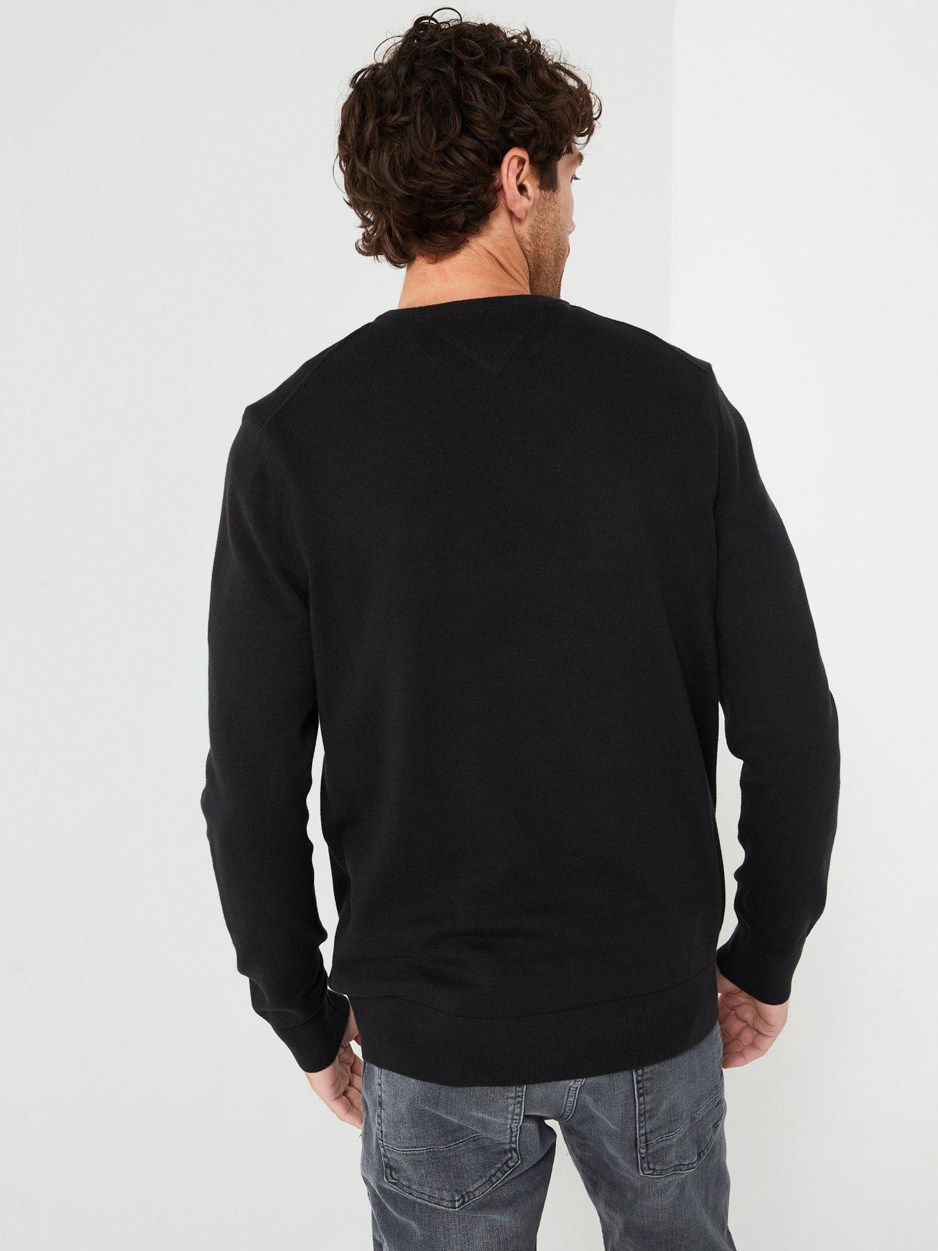  image of tommy-hilfiger-essential-cotton-crew-neck-knitted-jumper-black