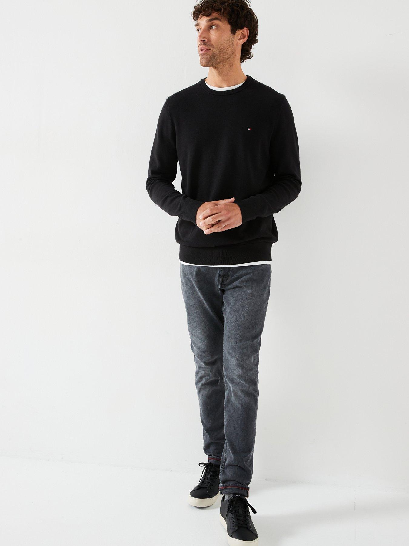  image of tommy-hilfiger-essential-cotton-crew-neck-knitted-jumper-black
