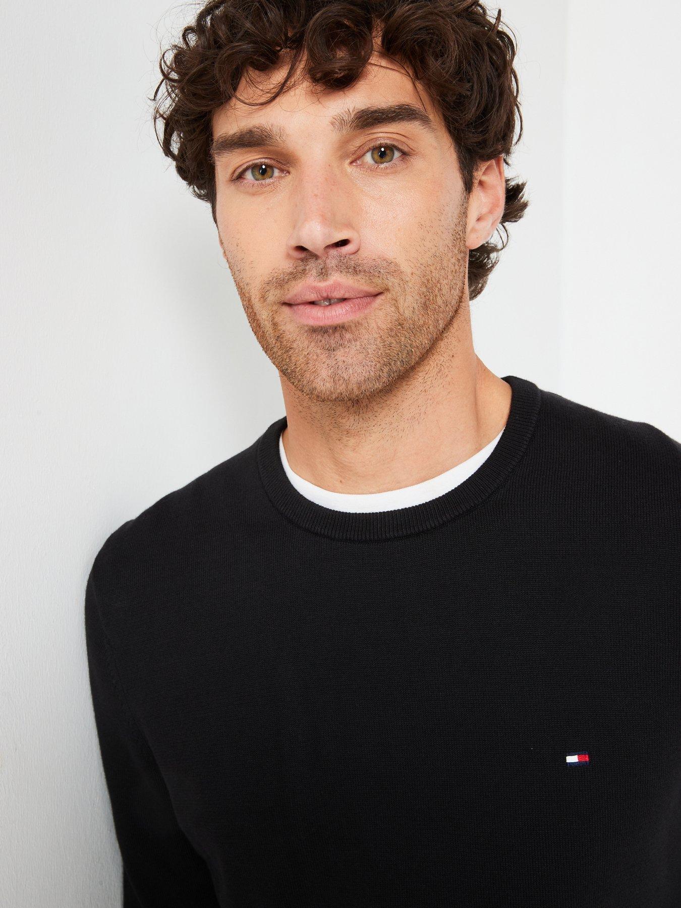  image of tommy-hilfiger-essential-cotton-crew-neck-knitted-jumper-black