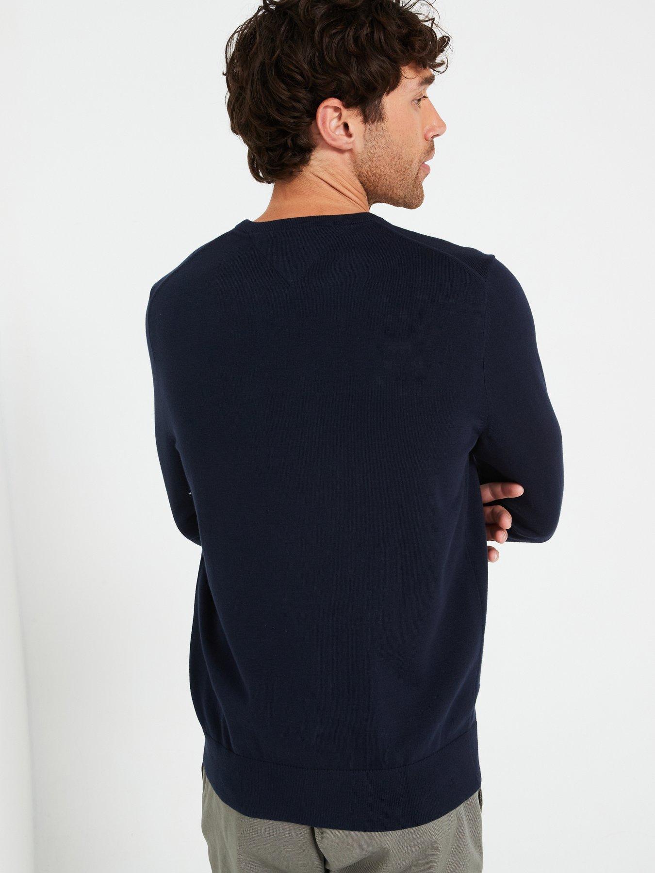 image of tommy-hilfiger-essential-cotton-crew-neck-knitted-jumper-navy