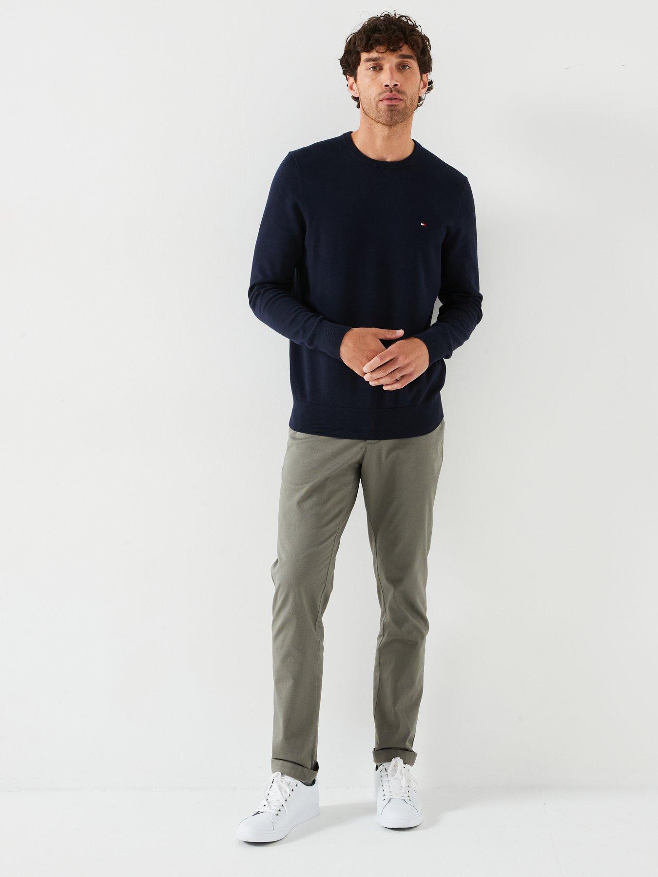  image of tommy-hilfiger-essential-cotton-crew-neck-knitted-jumper-navy