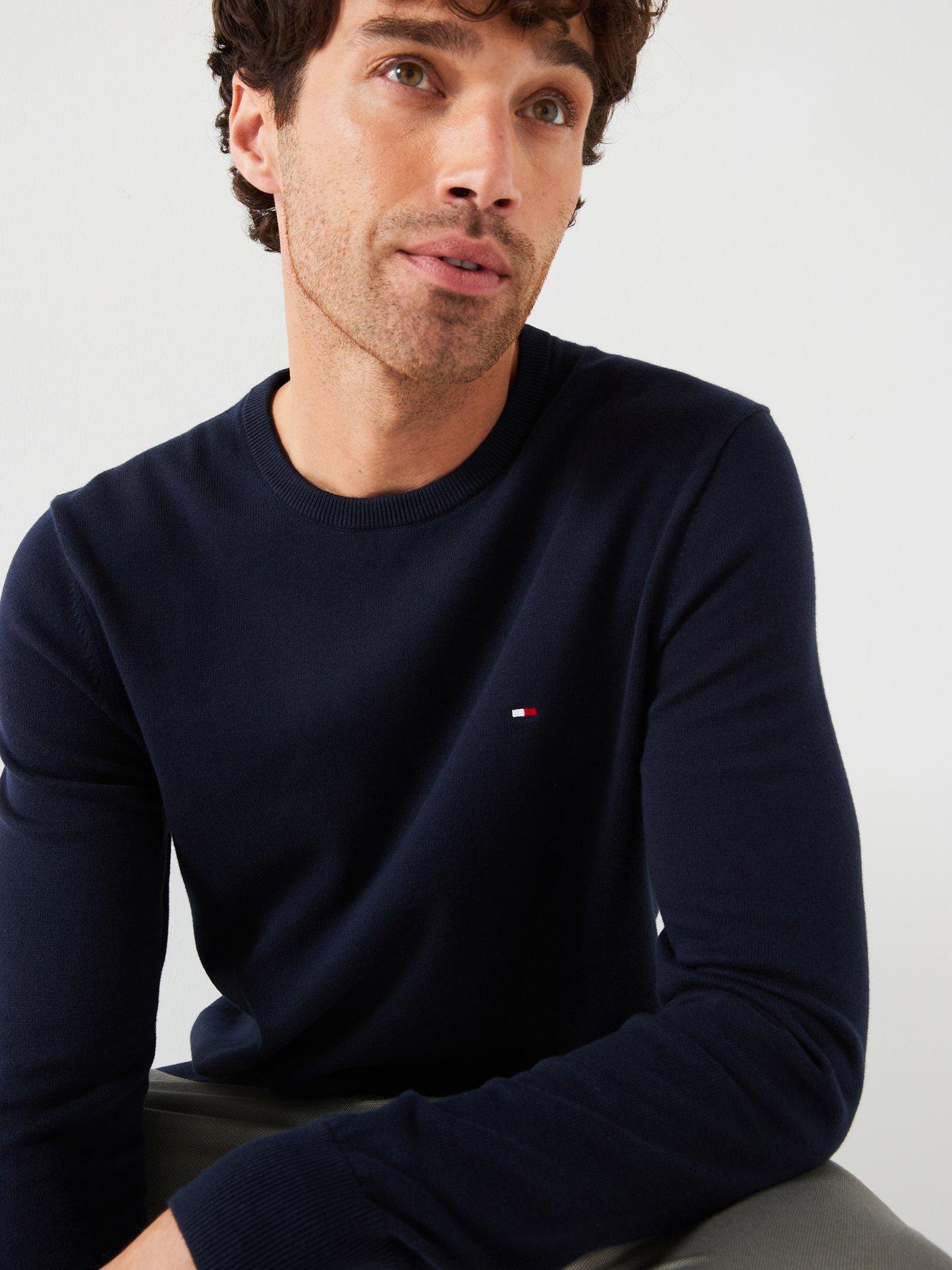 image of tommy-hilfiger-essential-cotton-crew-neck-knitted-jumper-navy