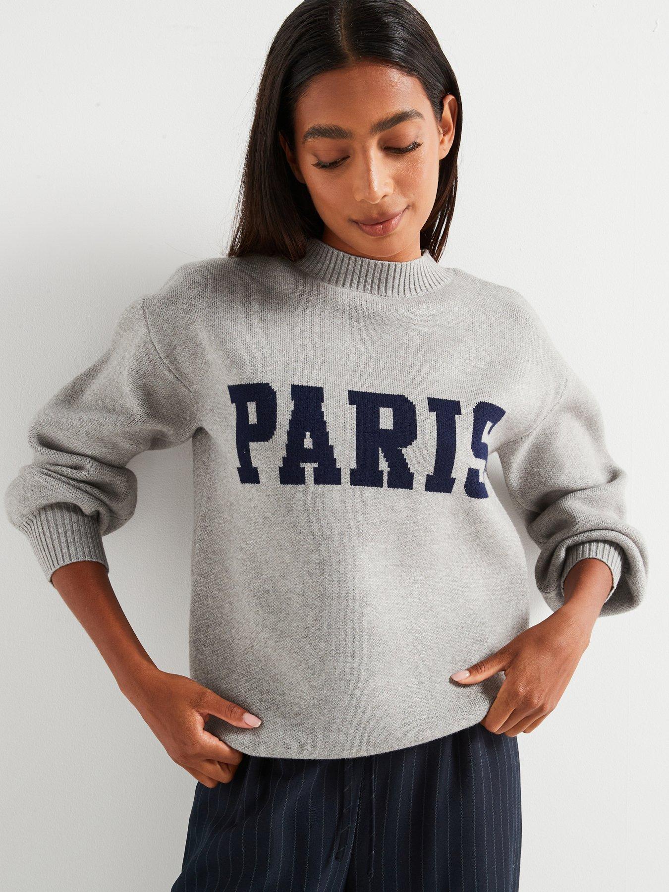 undefined Paris Slogan Knitted Jumper - Grey