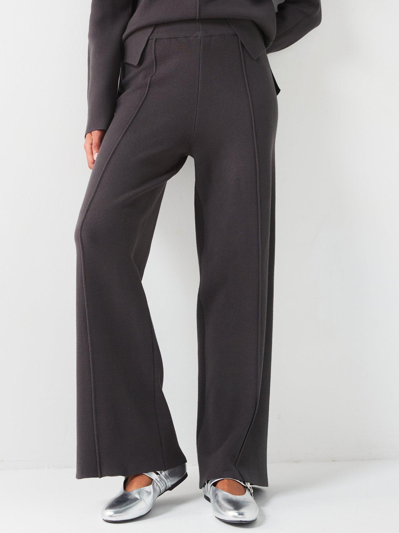 undefined Wide Leg Knitted Trouser Co-ord - Charcoal