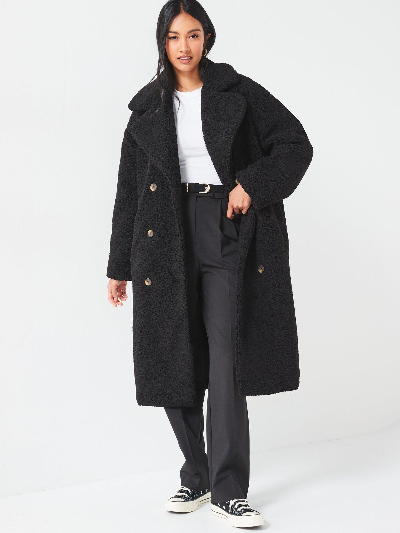 Longline borg coat black store