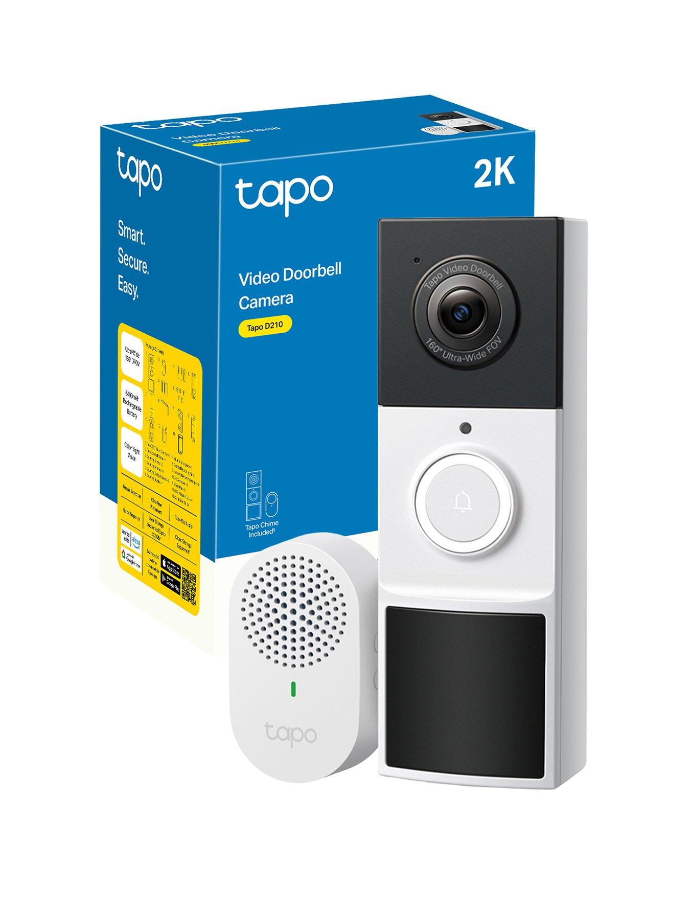 TP Link Tapo D210 2K 3MP Video Doorbell Camera with Chime, Head-to-Toe View, Battery Powered, No Monthly Fee