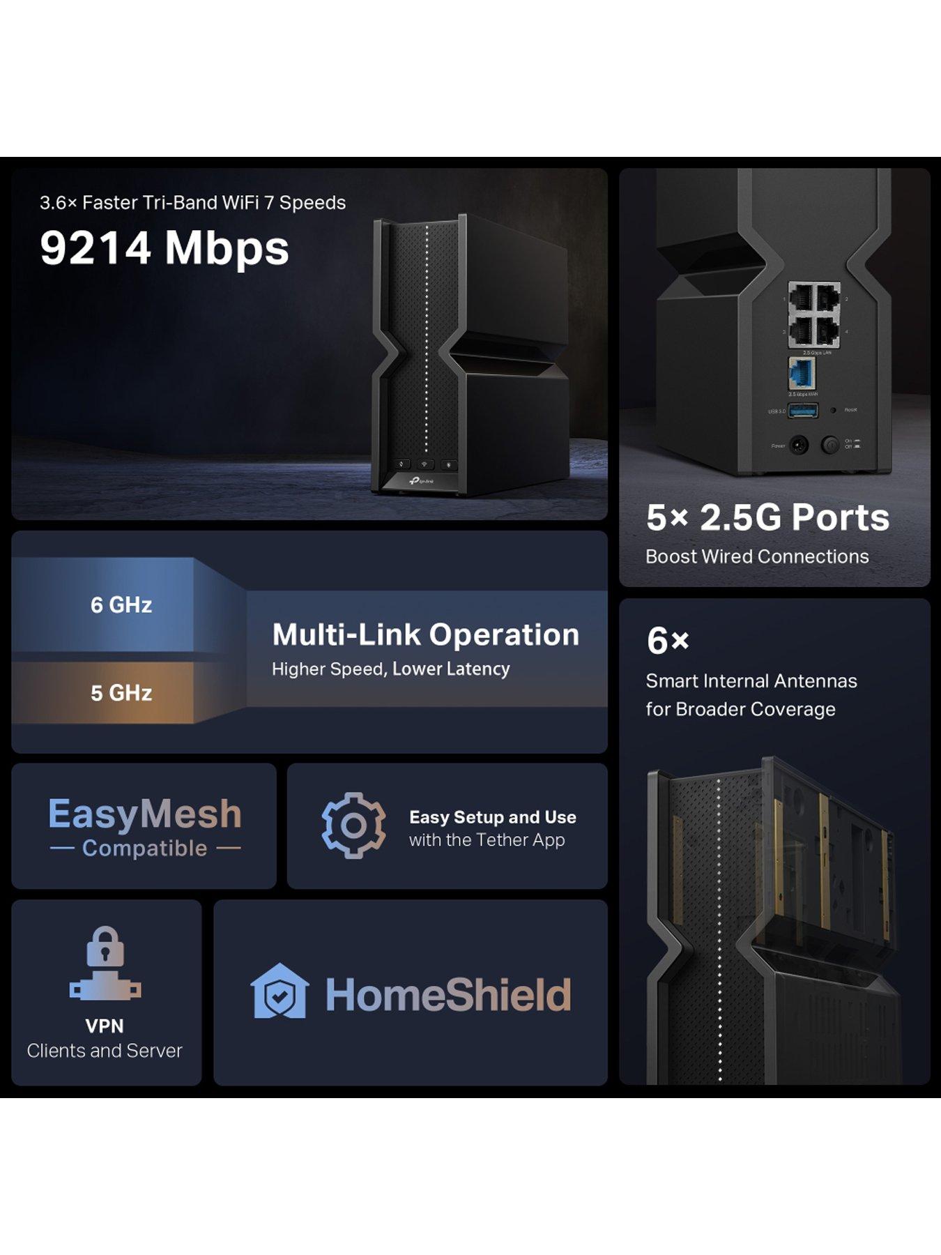 Image 2 of 8 of TP Link Archer BE550 Tri-Band 9.3Gbps Wi-Fi 7 Router, Parental Controls, Homeshield &amp; VPN, 5x 2.5G Ports