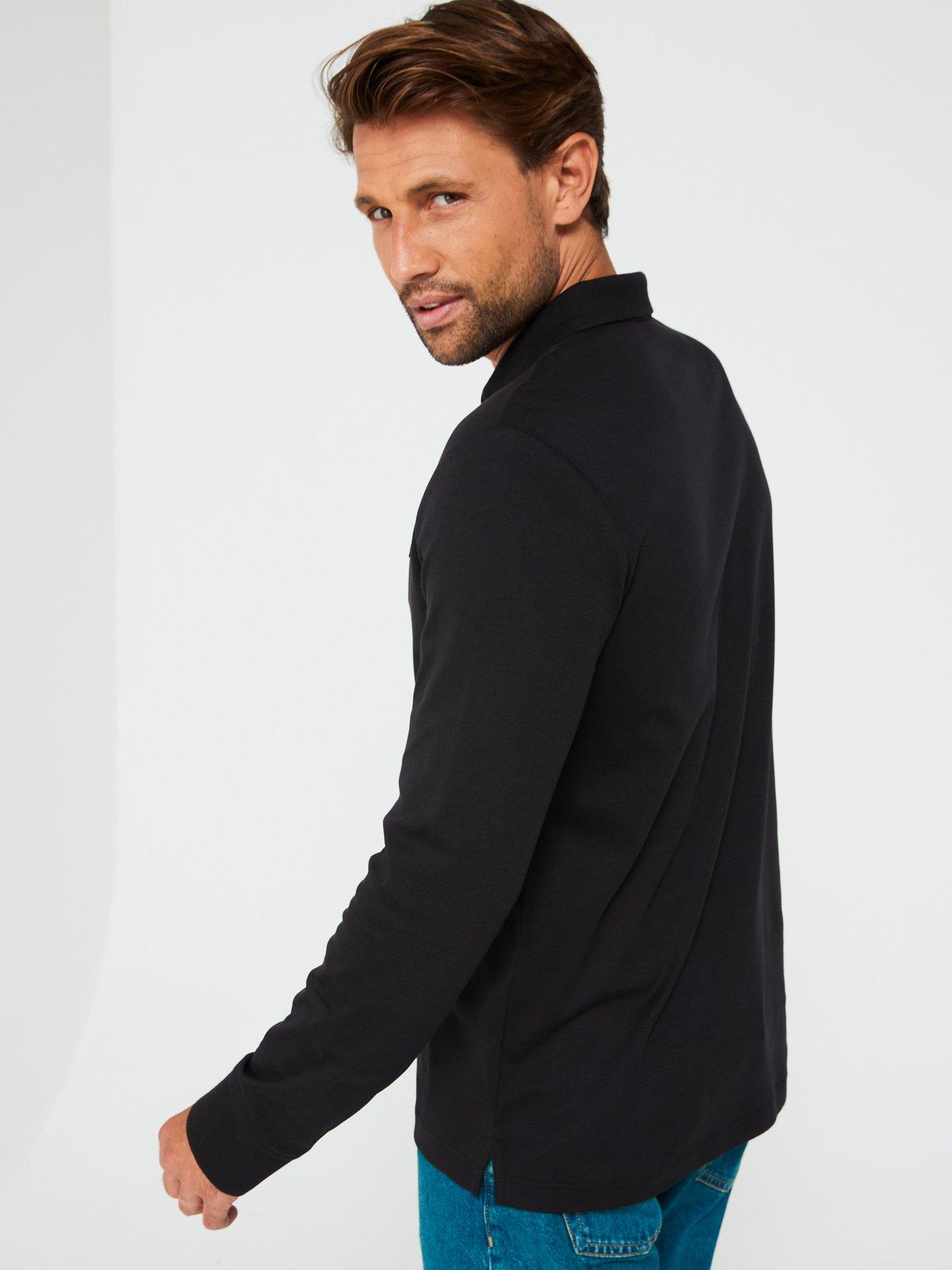 stillFront image of calvin-klein-liquid-touch-14-zip-long-sleeve-polo-shirt-black