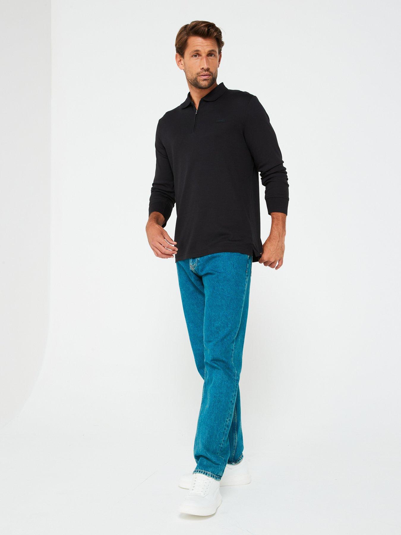  image of calvin-klein-liquid-touch-14-zip-long-sleeve-polo-shirt-black