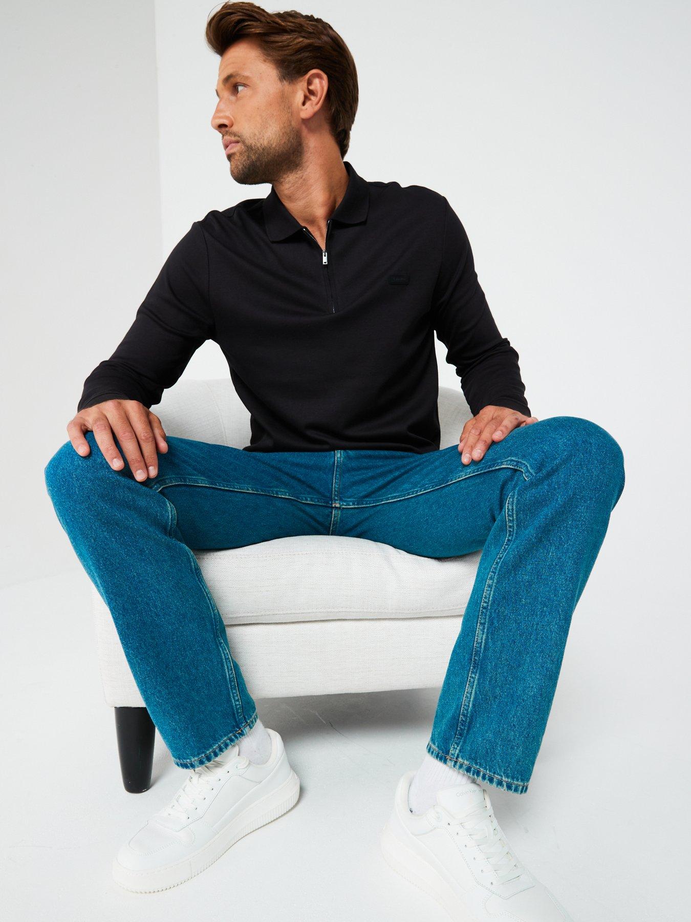 image of calvin-klein-liquid-touch-14-zip-long-sleeve-polo-shirt-black