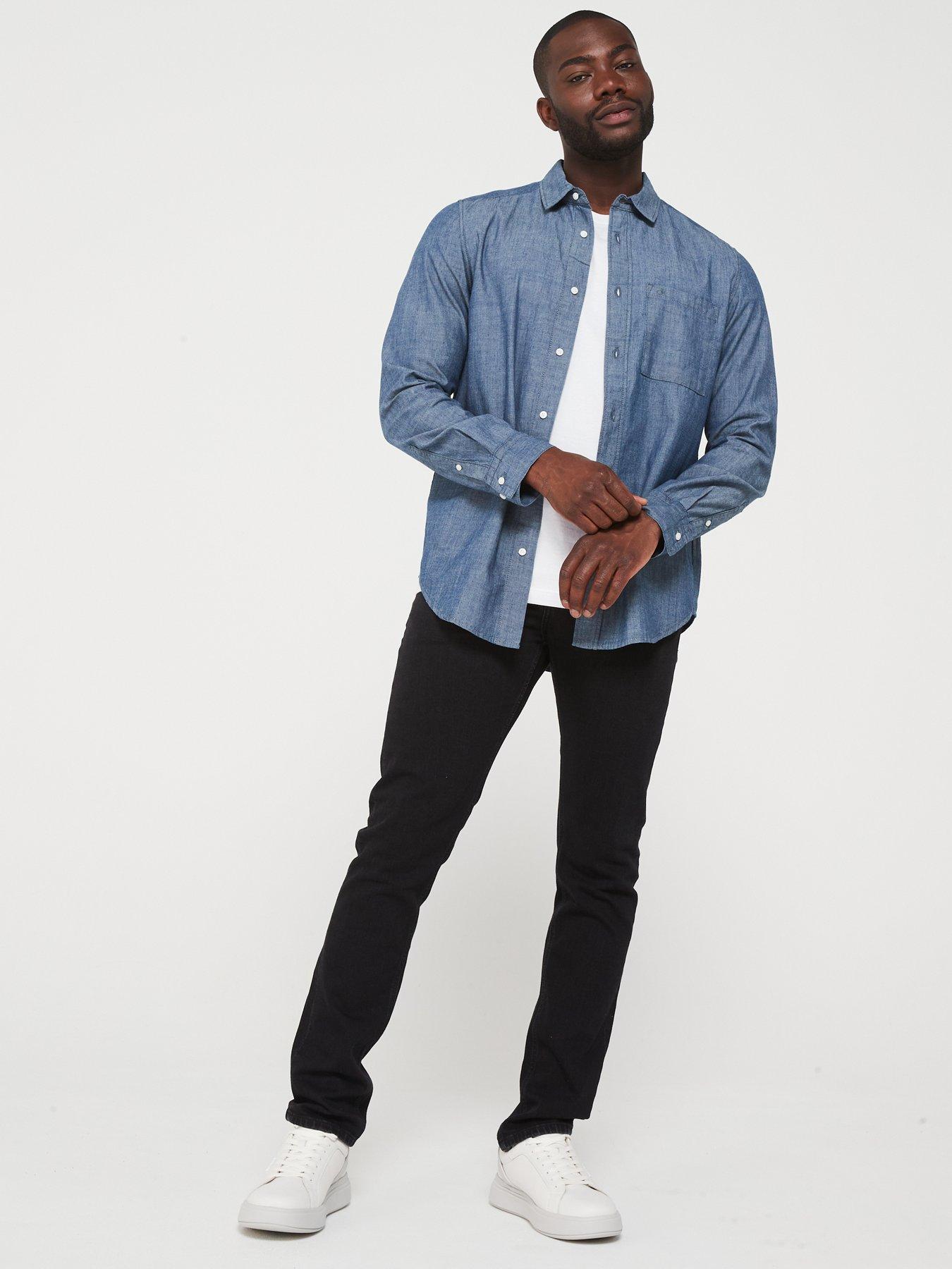 Image 3 of 5 of Calvin Klein Chambray Lightweight Denim Shirt - Mid Wash