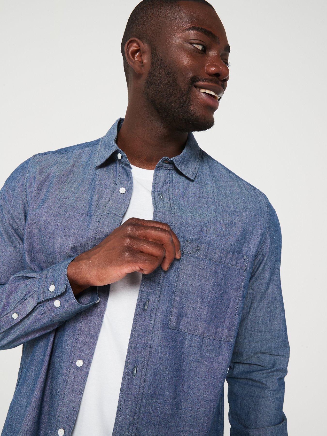 Image 4 of 5 of Calvin Klein Chambray Lightweight Denim Shirt - Mid Wash