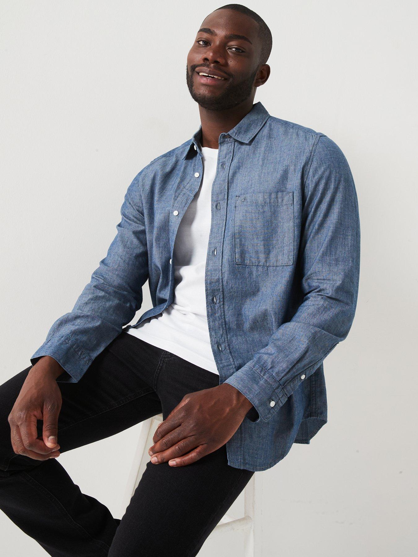 Image 5 of 5 of Calvin Klein Chambray Lightweight Denim Shirt - Mid Wash