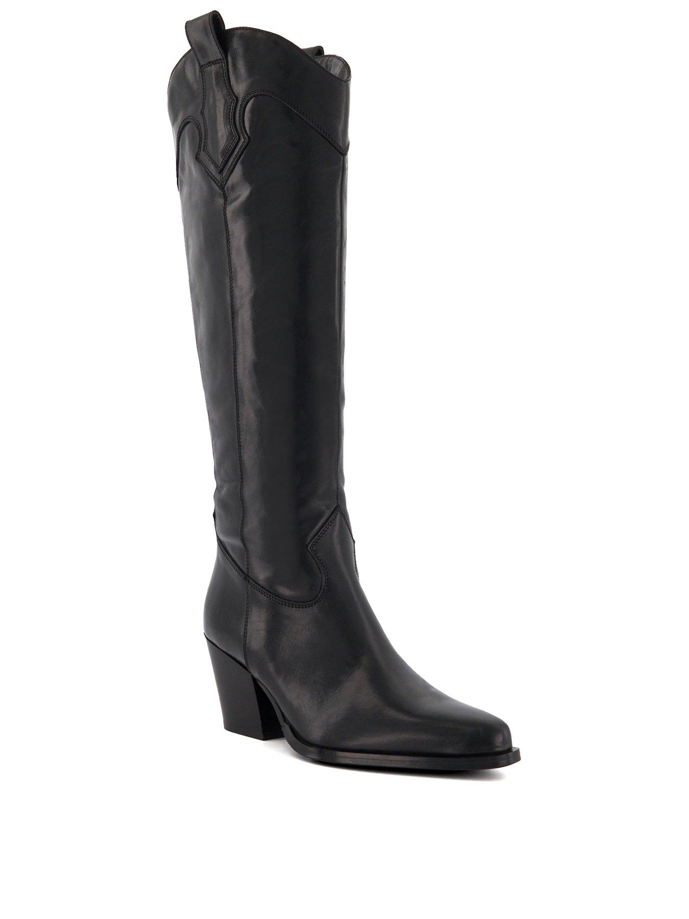Image 2 of 6 of Dune London Tennessee Leather Knee-High Western Boots - Black