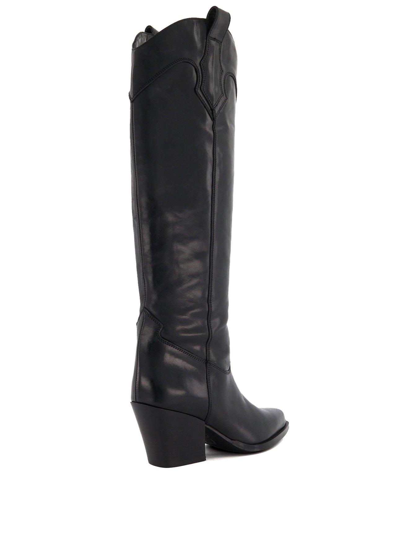 Image 3 of 6 of Dune London Tennessee Leather Knee-High Western Boots - Black