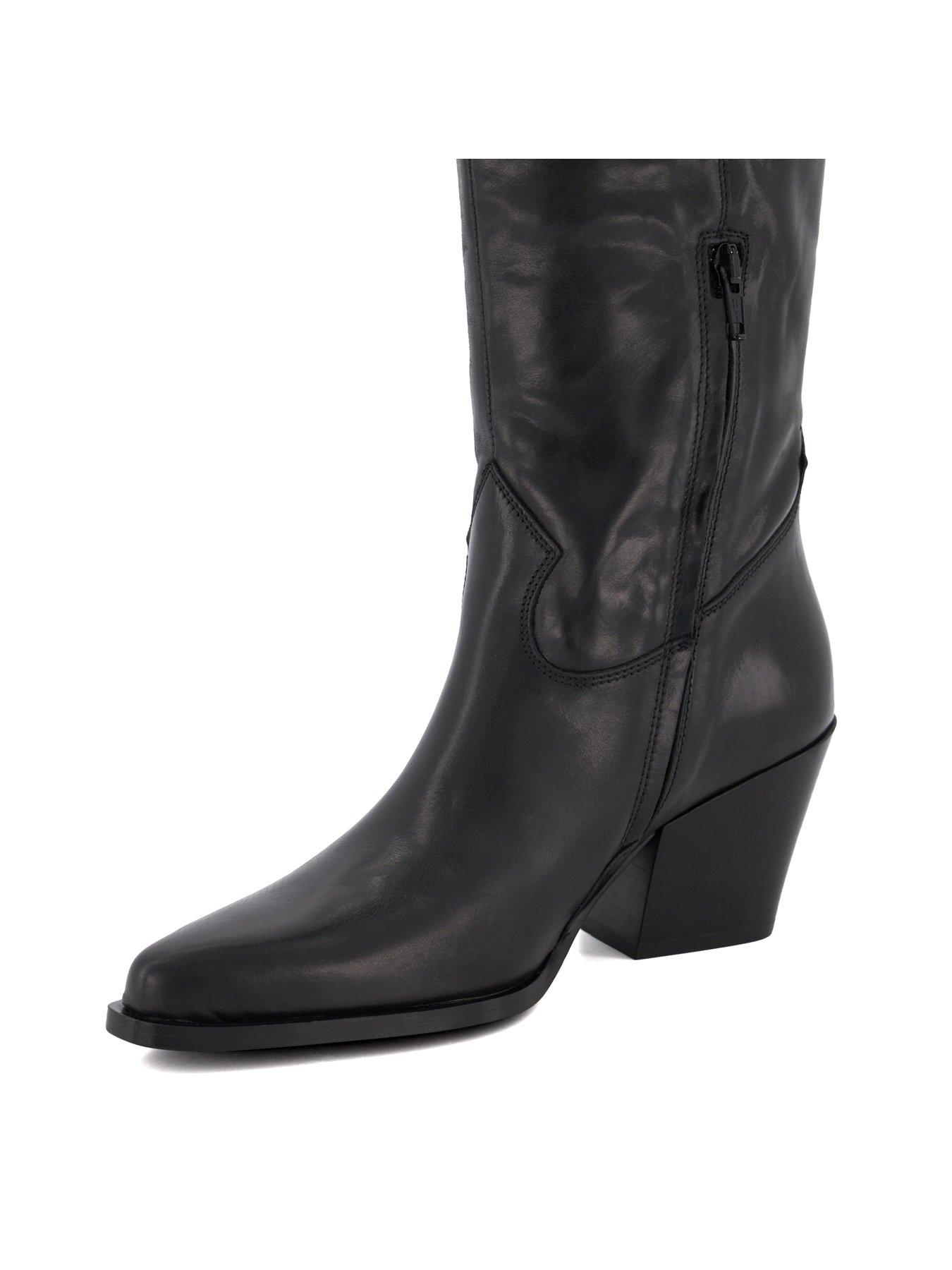 Image 5 of 6 of Dune London Tennessee Leather Knee-High Western Boots - Black