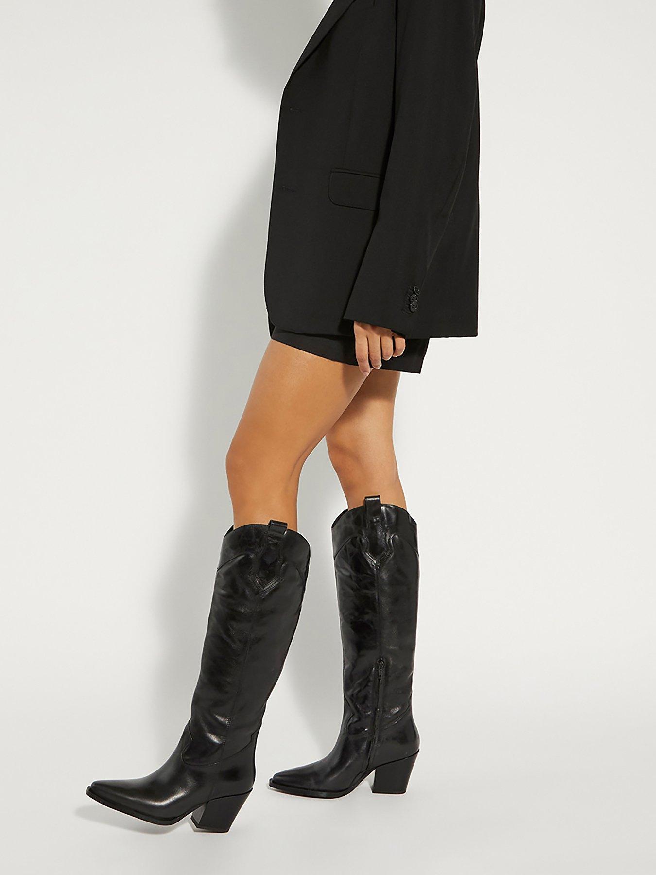Image 6 of 6 of Dune London Tennessee Leather Knee-High Western Boots - Black