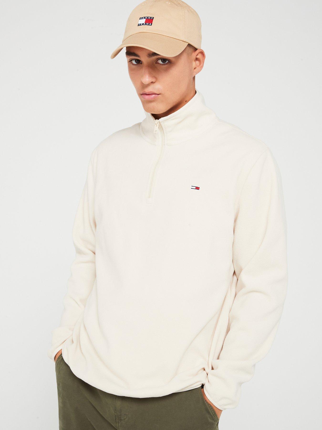 undefined Regular Fit Small Flag Polar Fleece 1/4 Zip Sweat - Beige