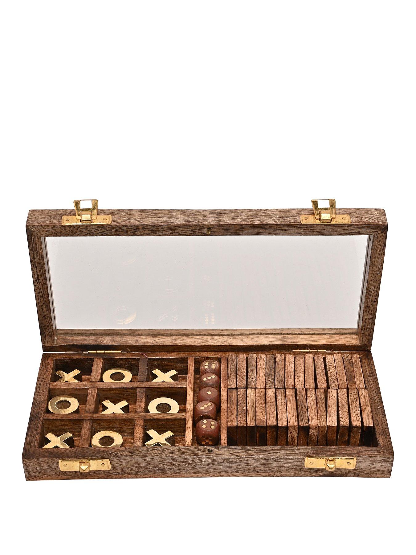 undefined Harvey Makin Dominoes, Tic Tac Toe  &  Dice Set - Brown Wood