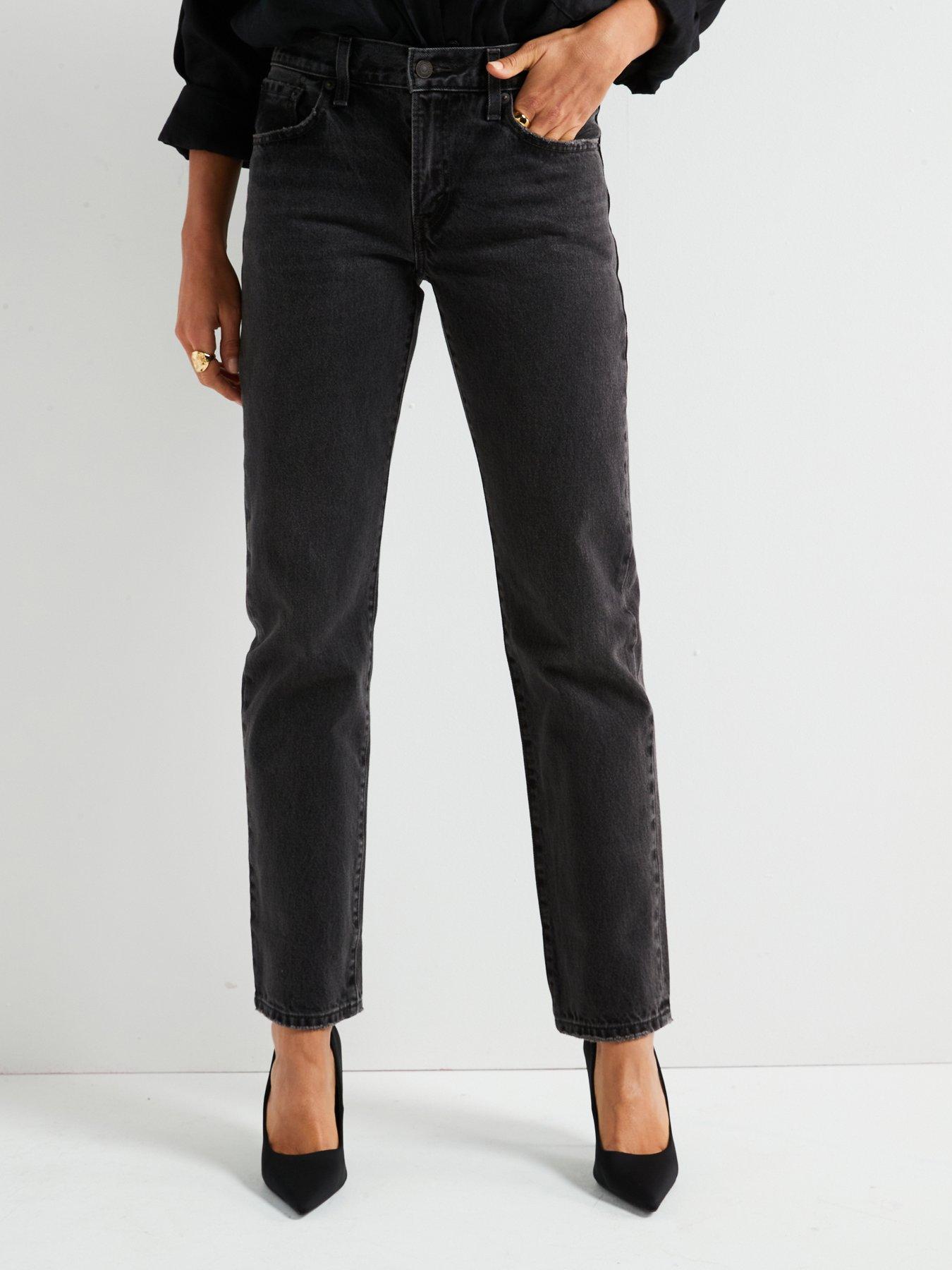  image of levis-midi-rise-straight-leg-jeans-black