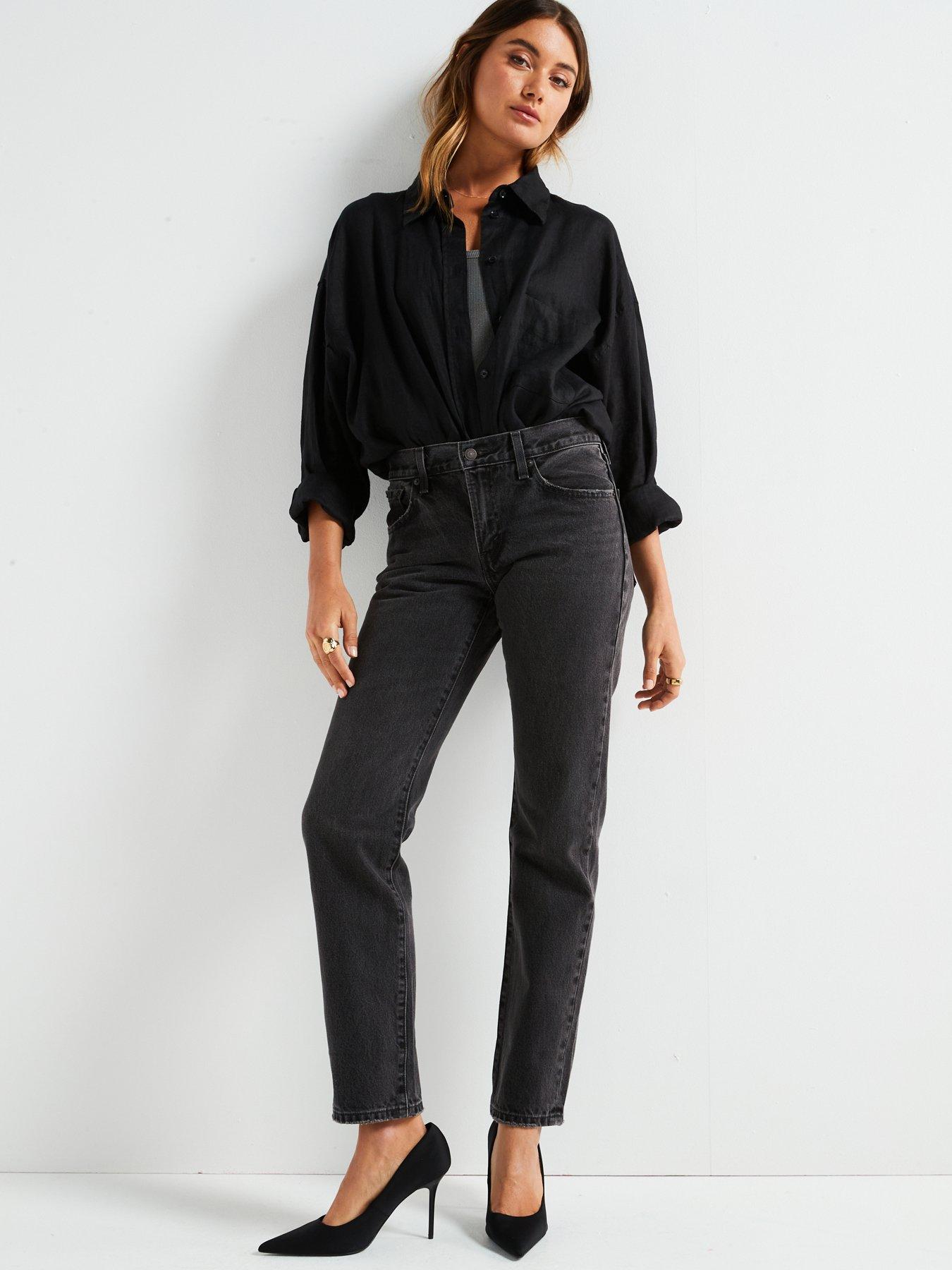  image of levis-midi-rise-straight-leg-jeans-black