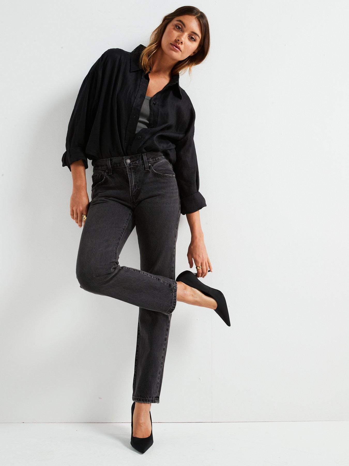  image of levis-midi-rise-straight-leg-jeans-black