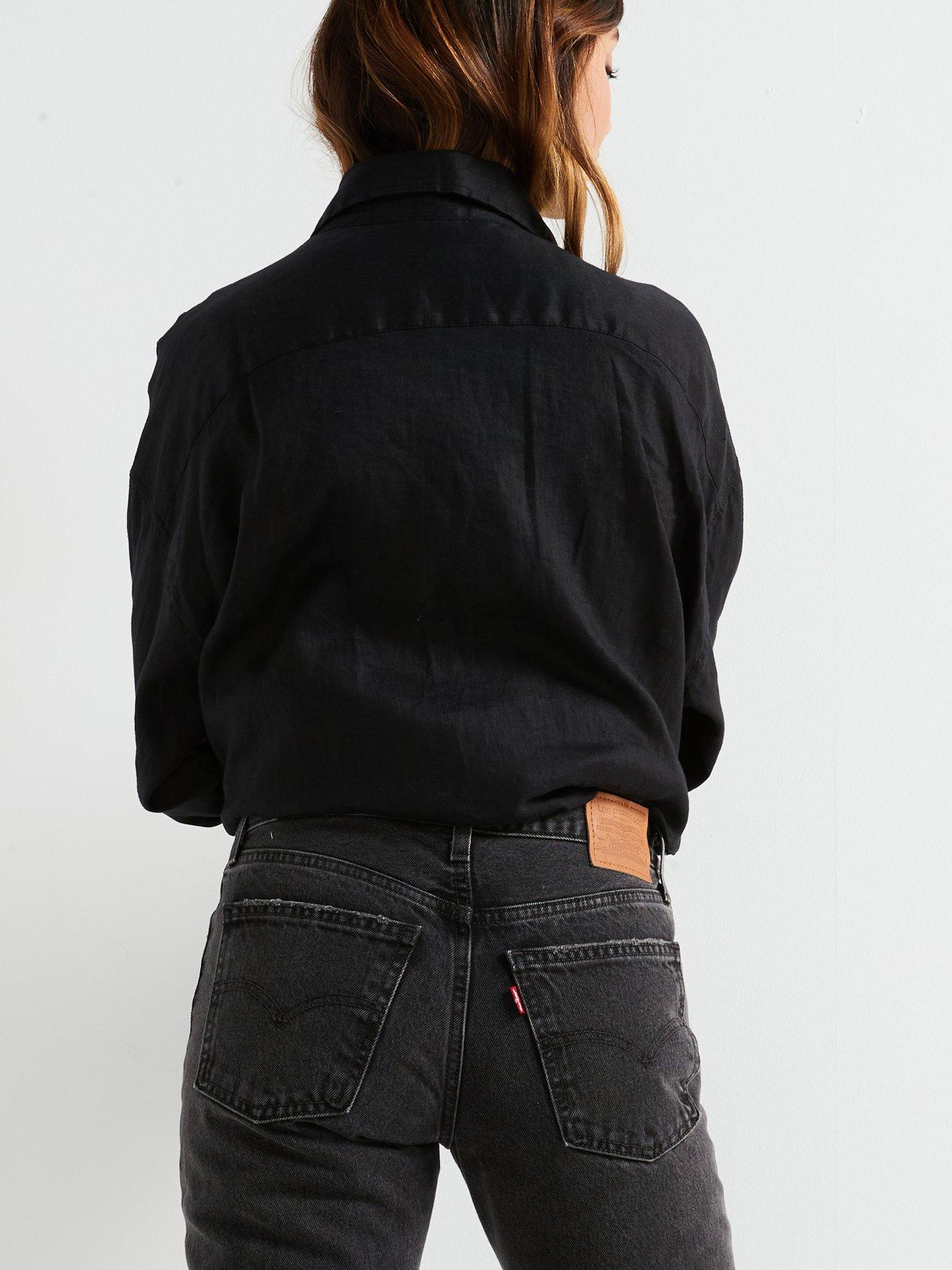  image of levis-midi-rise-straight-leg-jeans-black