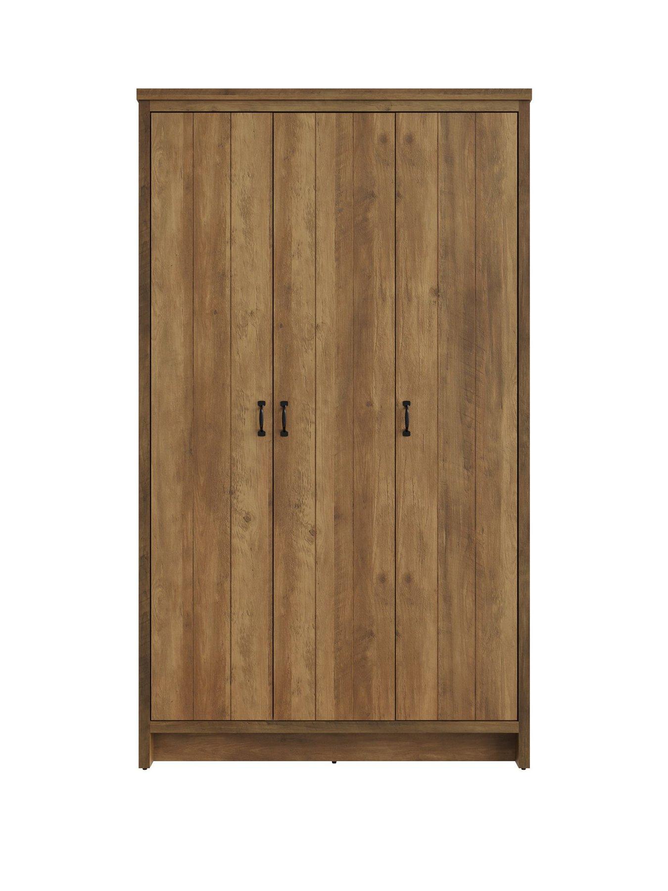  image of gfw-boston-4nbsppiece-package-3nbspdoor-wardrobe-4-drawer-chest-pair-ofnbspbedside-chests--oak