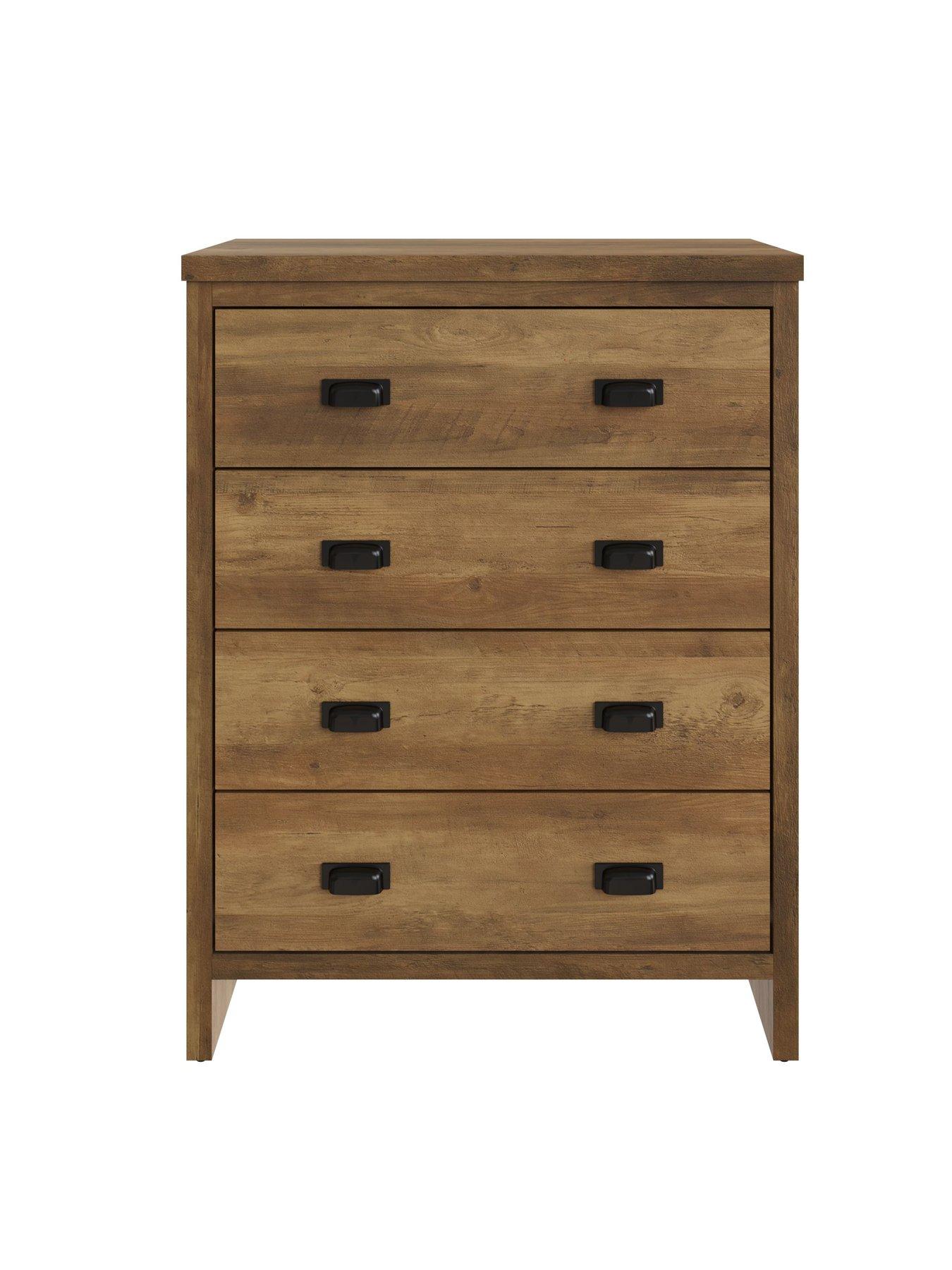  image of gfw-boston-4nbsppiece-package-3nbspdoor-wardrobe-4-drawer-chest-pair-ofnbspbedside-chests--oak