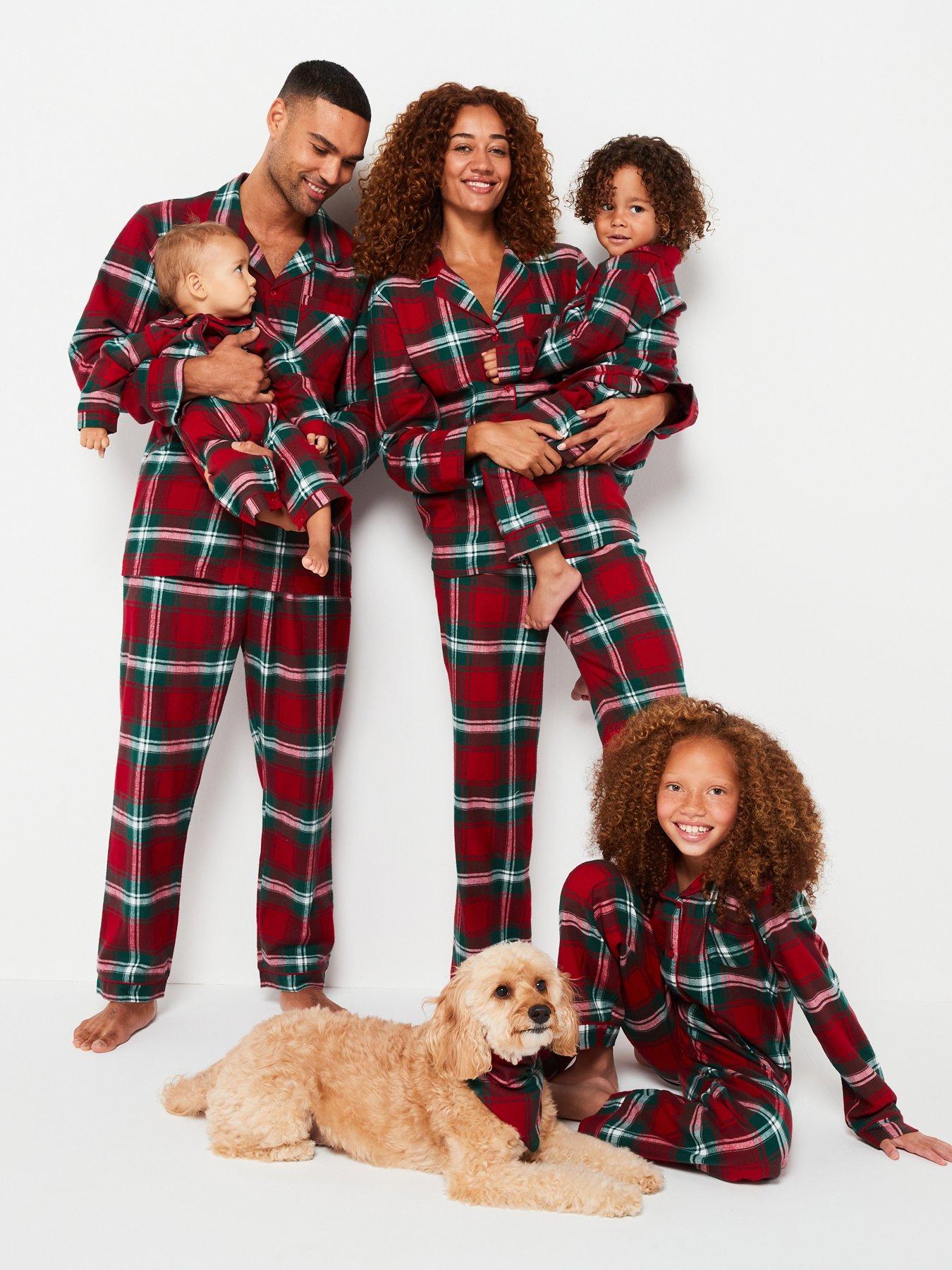 Womens Family Christmas PJ Woven Check Revere Set Red