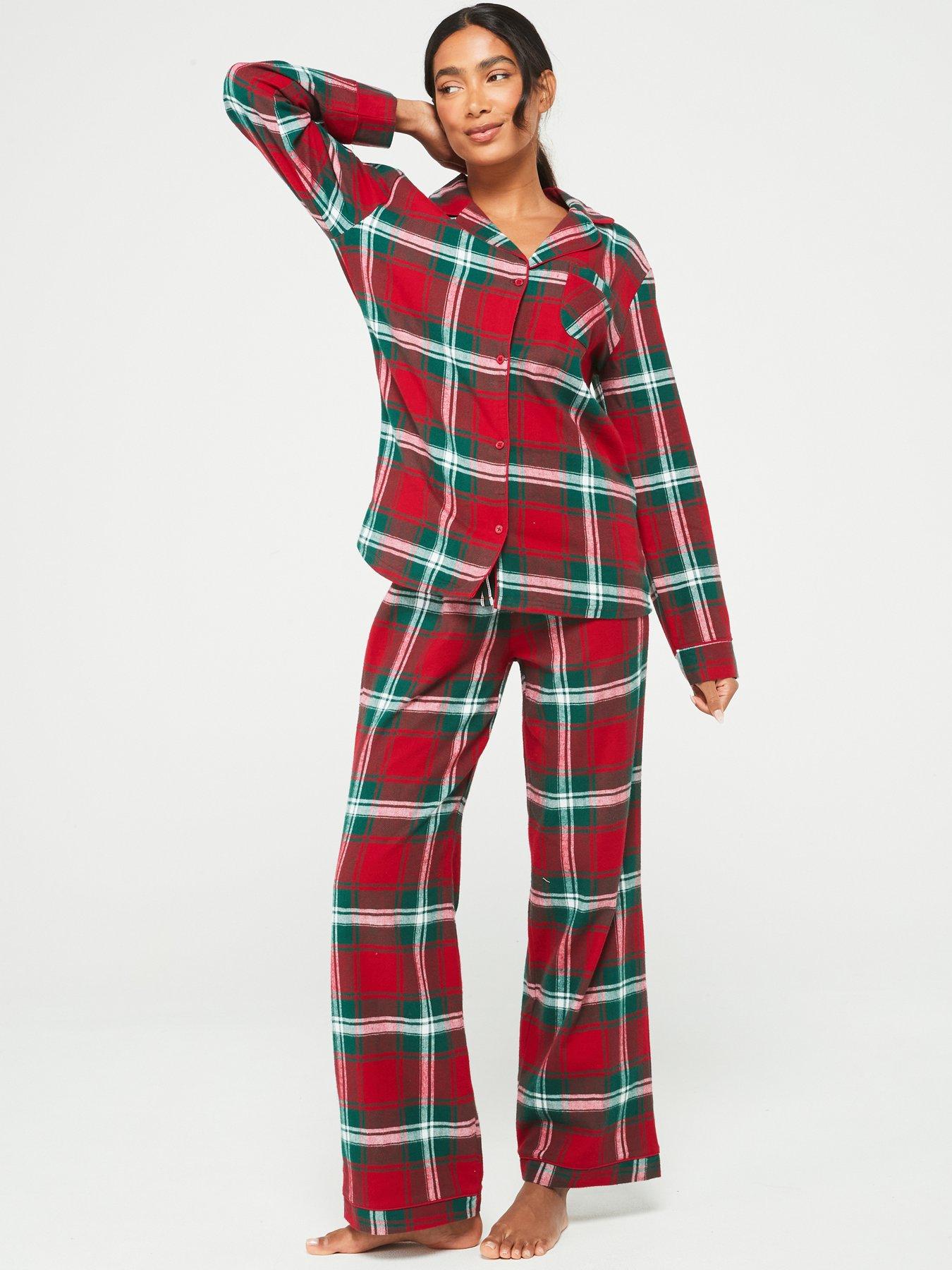 V by Very Womens Family Christmas PJ Woven Check Revere Set Red