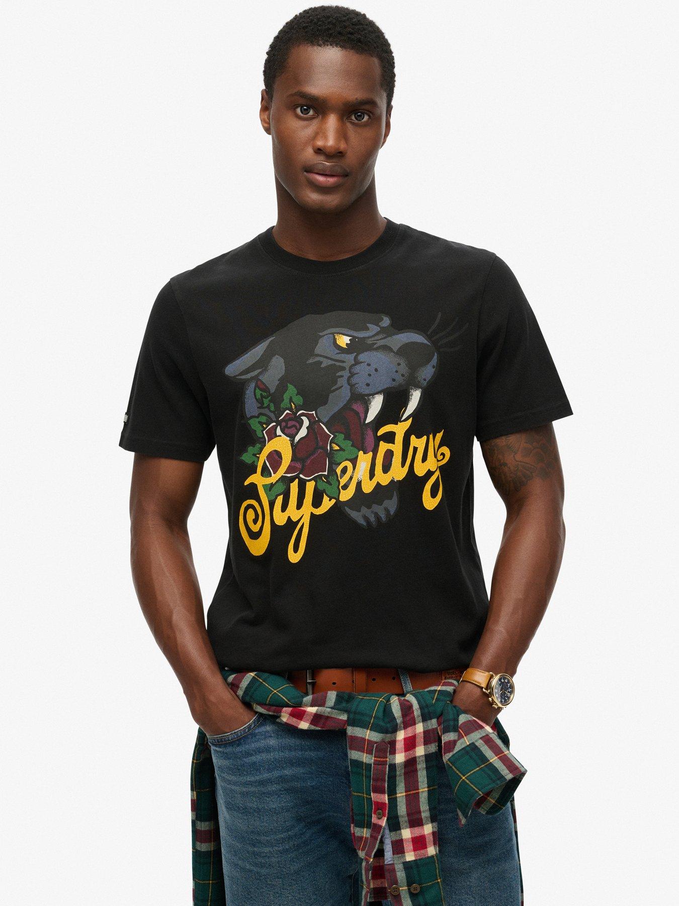 undefined Panther Tattoo Script T-Shirt - Black