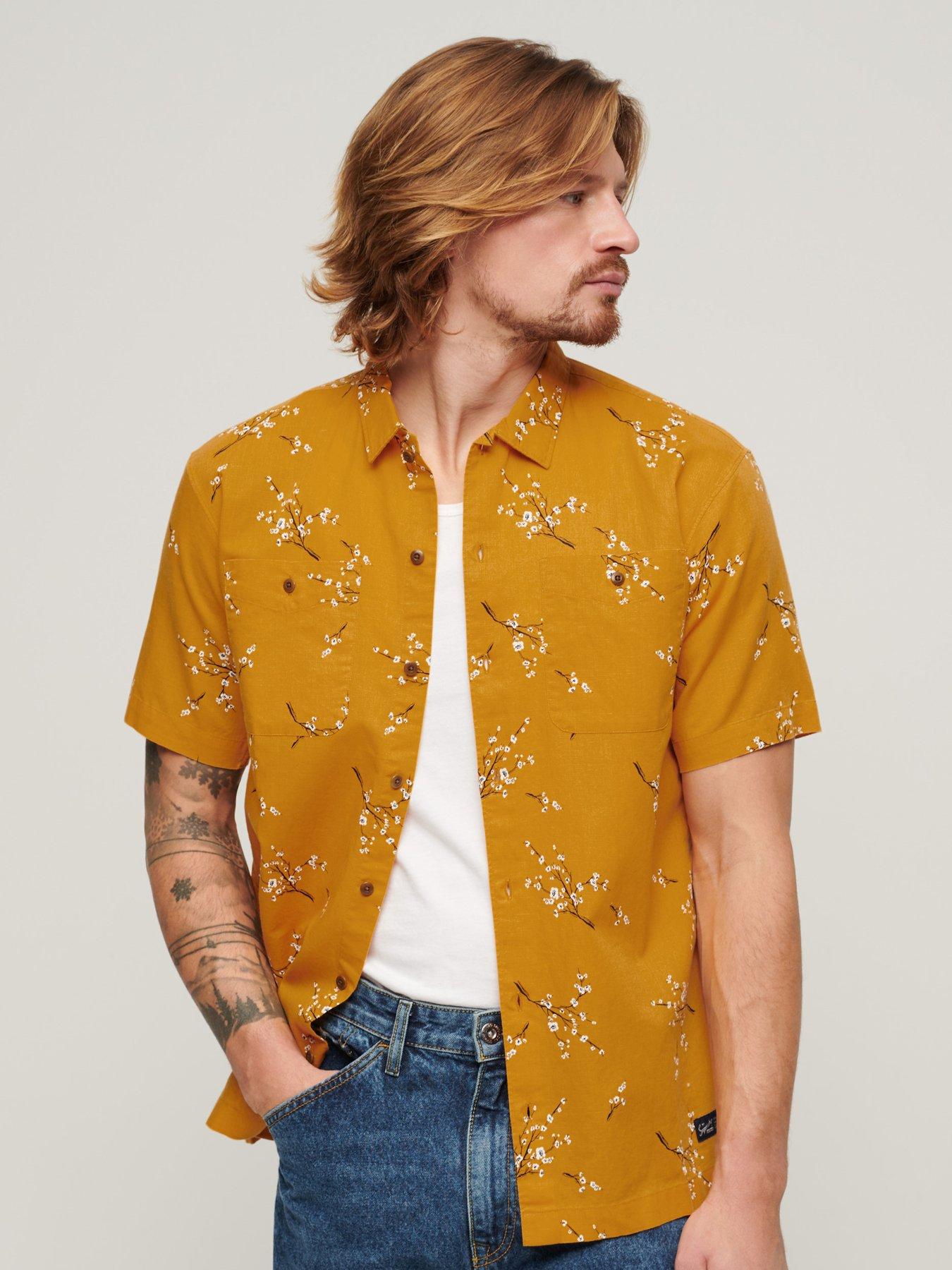  image of superdry-hawaiian-short-sleeve-regular-fit-shirt-yellow