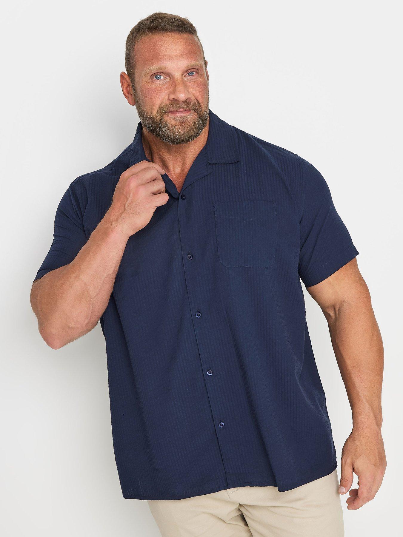  image of badrhino-bad-rhino-seersucker-revere-short-sleeve-shirt-blue