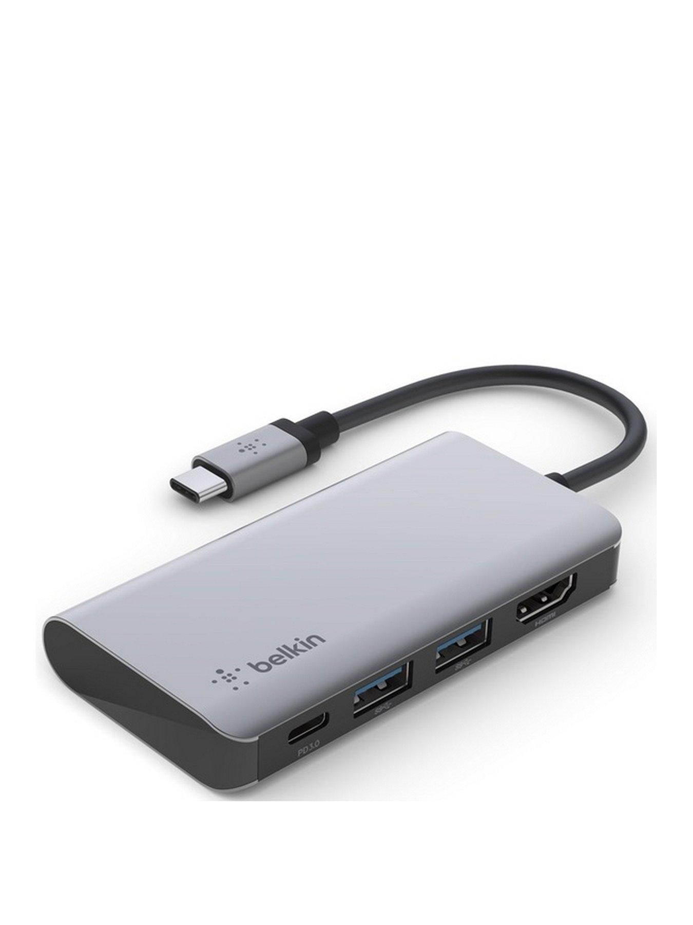  image of belkin-usb-c-4-in-1-multiport-adapter--nbsphdmi-usb-with-100w-power-pass-through-aluminium